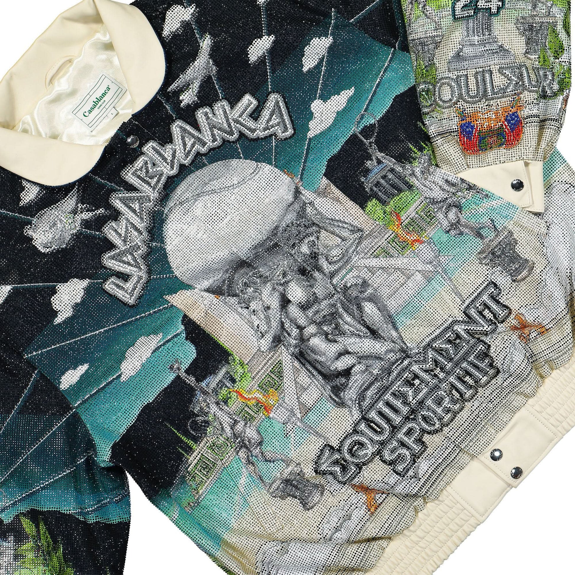 Casablanca Leather Crystal Bomber Jacket Multicolor Detail view 4 | Gate