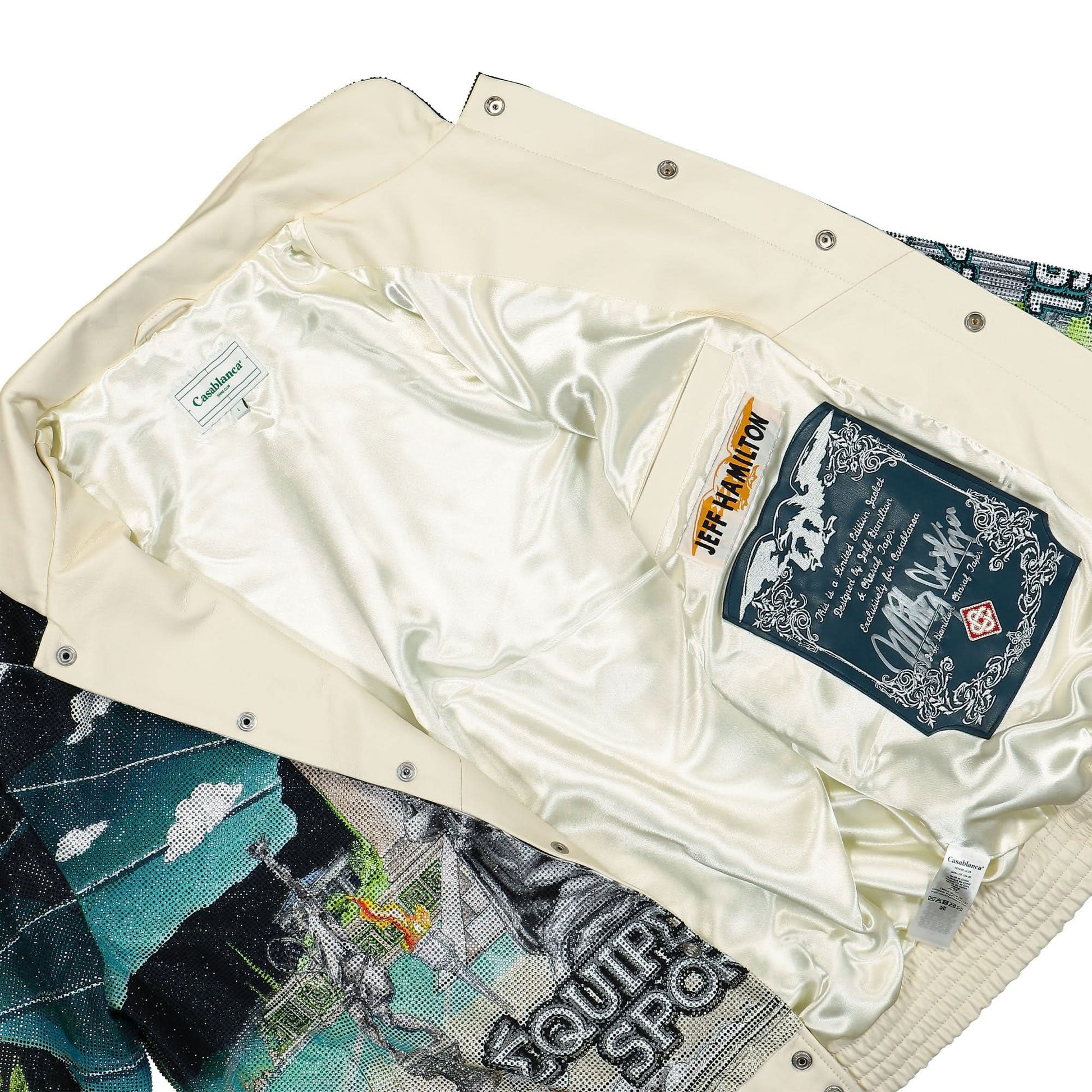 Casablanca Leather Crystal Bomber Jacket Multicolor Detail view 5 | Gate