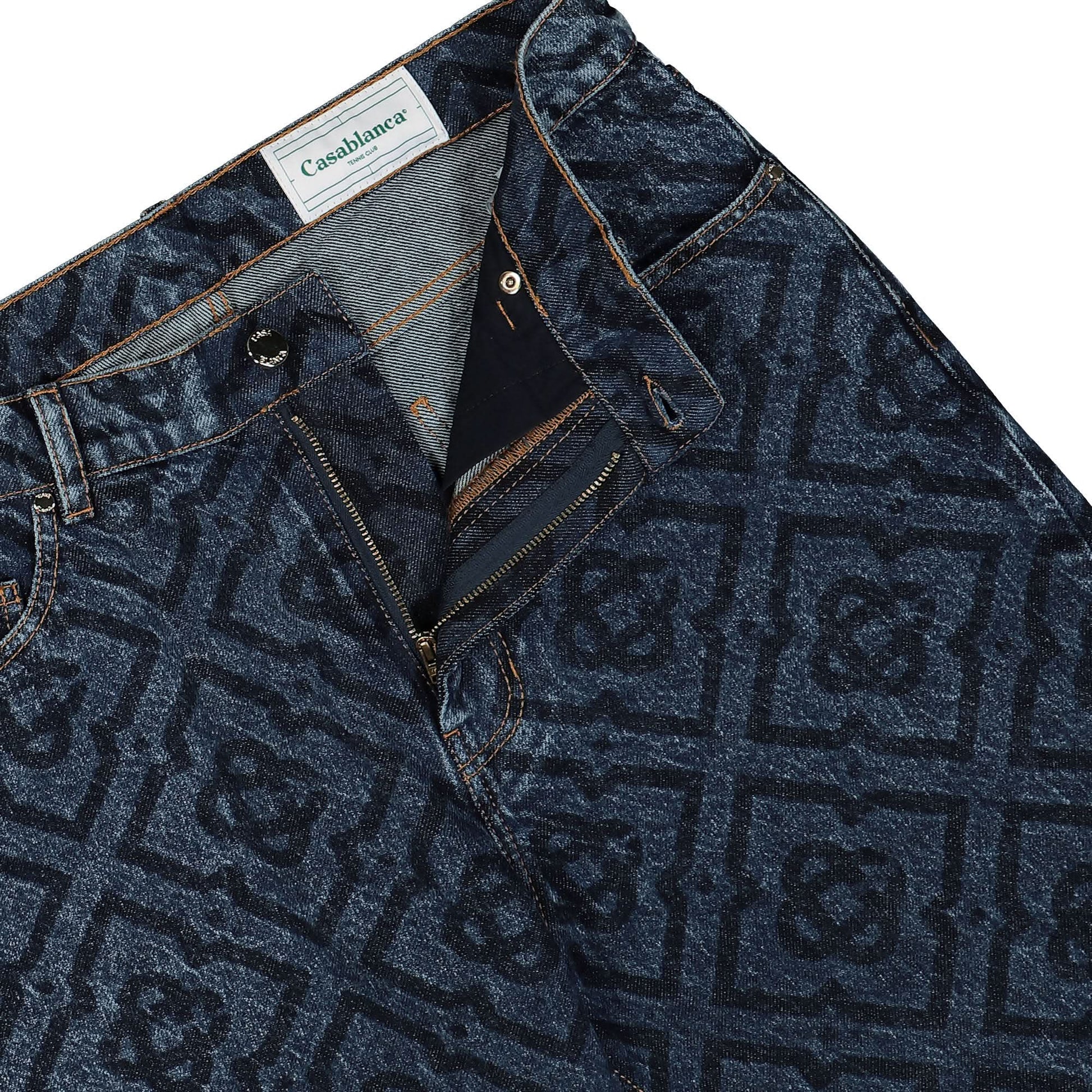 Casablanca Laser Monogram Denim Jeans Blue Detail view 4 | Gate