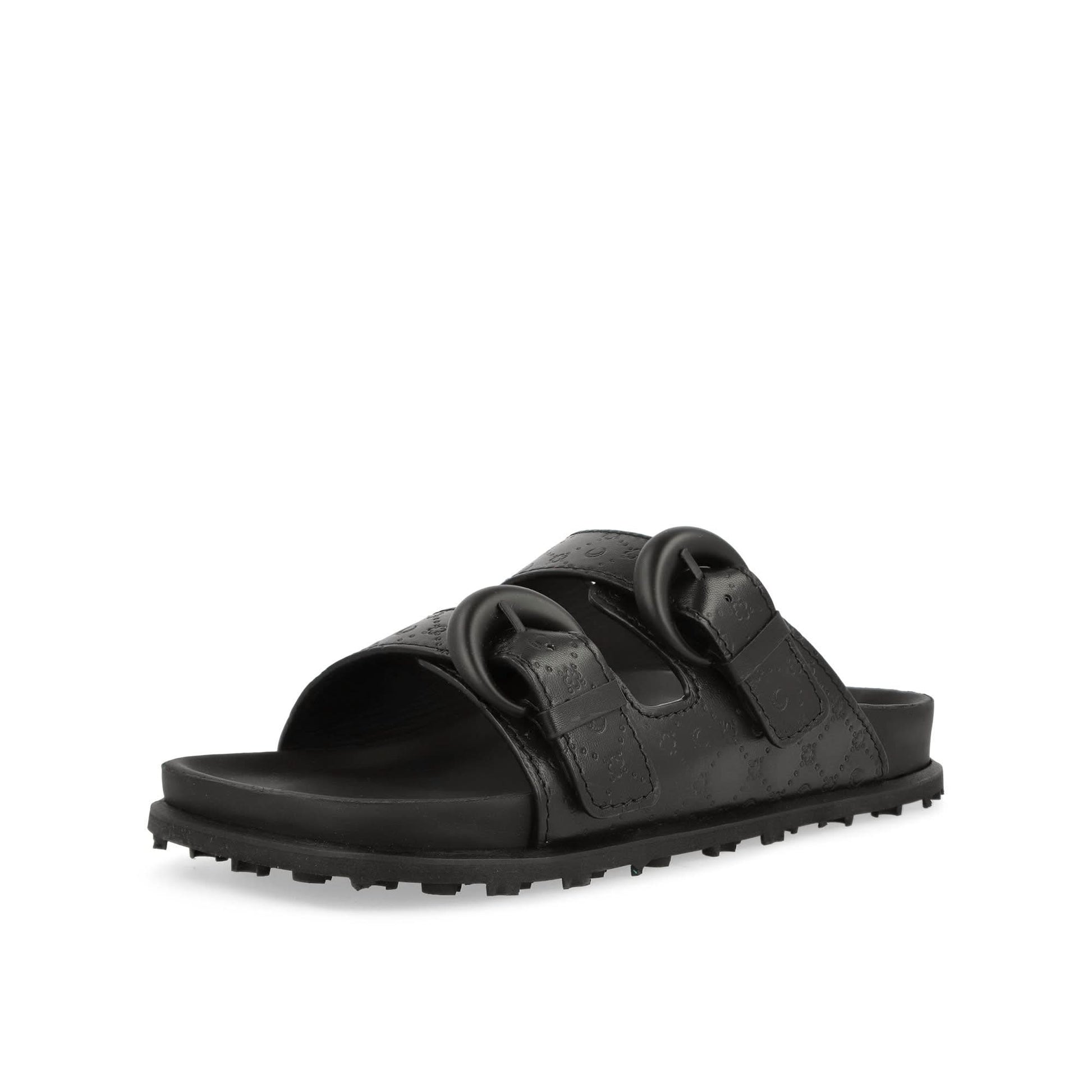 Marine Serre Embossed Leather MS Ground Sandal Black Sandals Detail view 4 | Gate