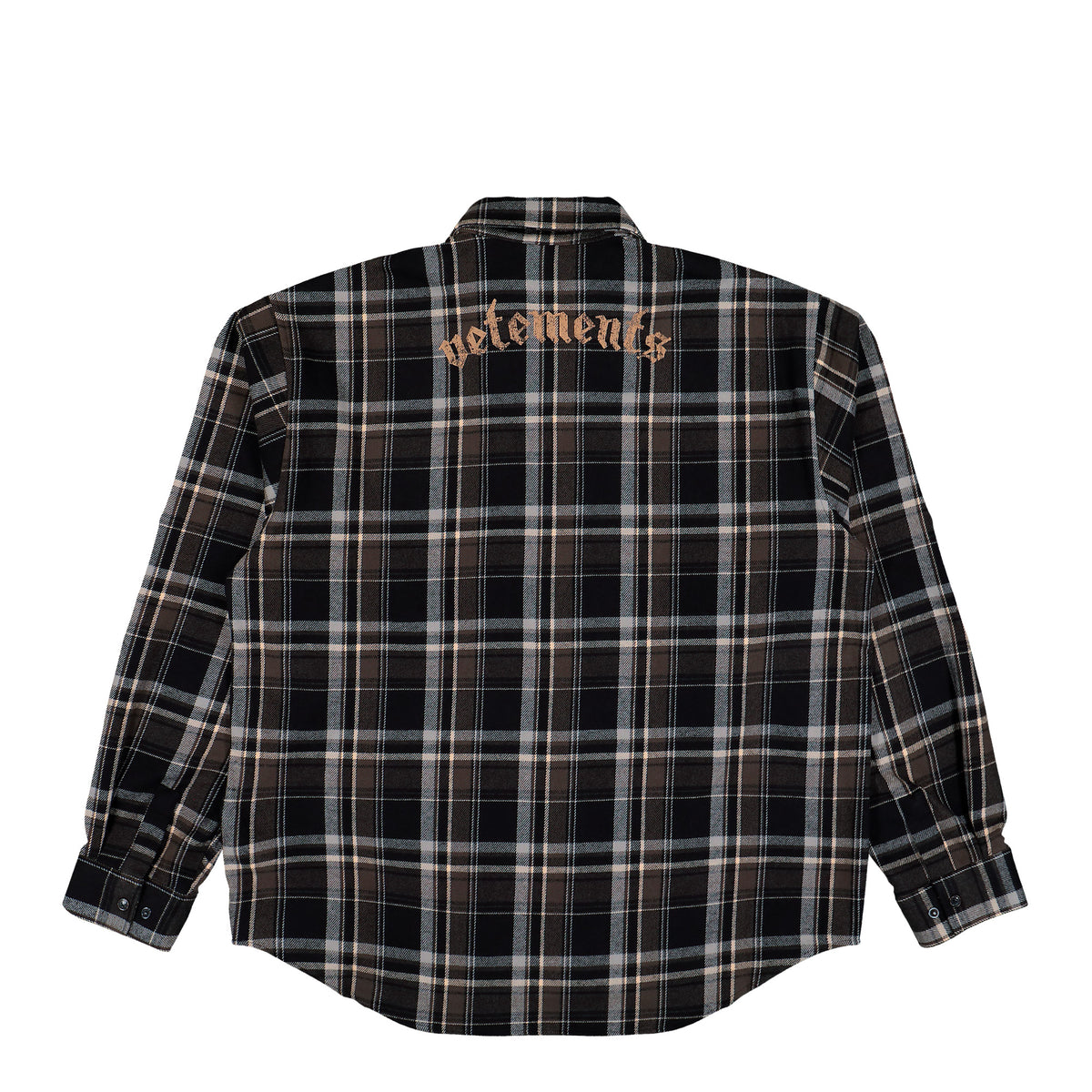 VETEMENTS Zip-Up Biker Cross Logo Flannel Shirt Black Check Shirts MH27SH062BC Detail View 1 | GATE