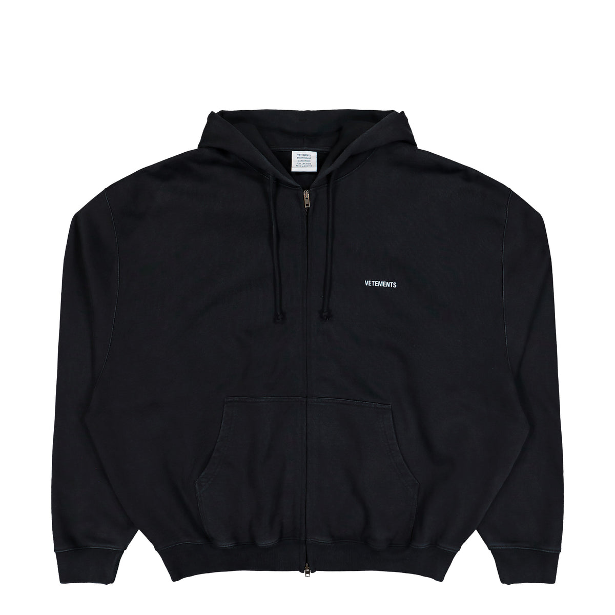 VETEMENTS Classic Logo Zip-Up Hoodie Faded Black / White Hoodies MH27ZU141B Detail View 1 | GATE