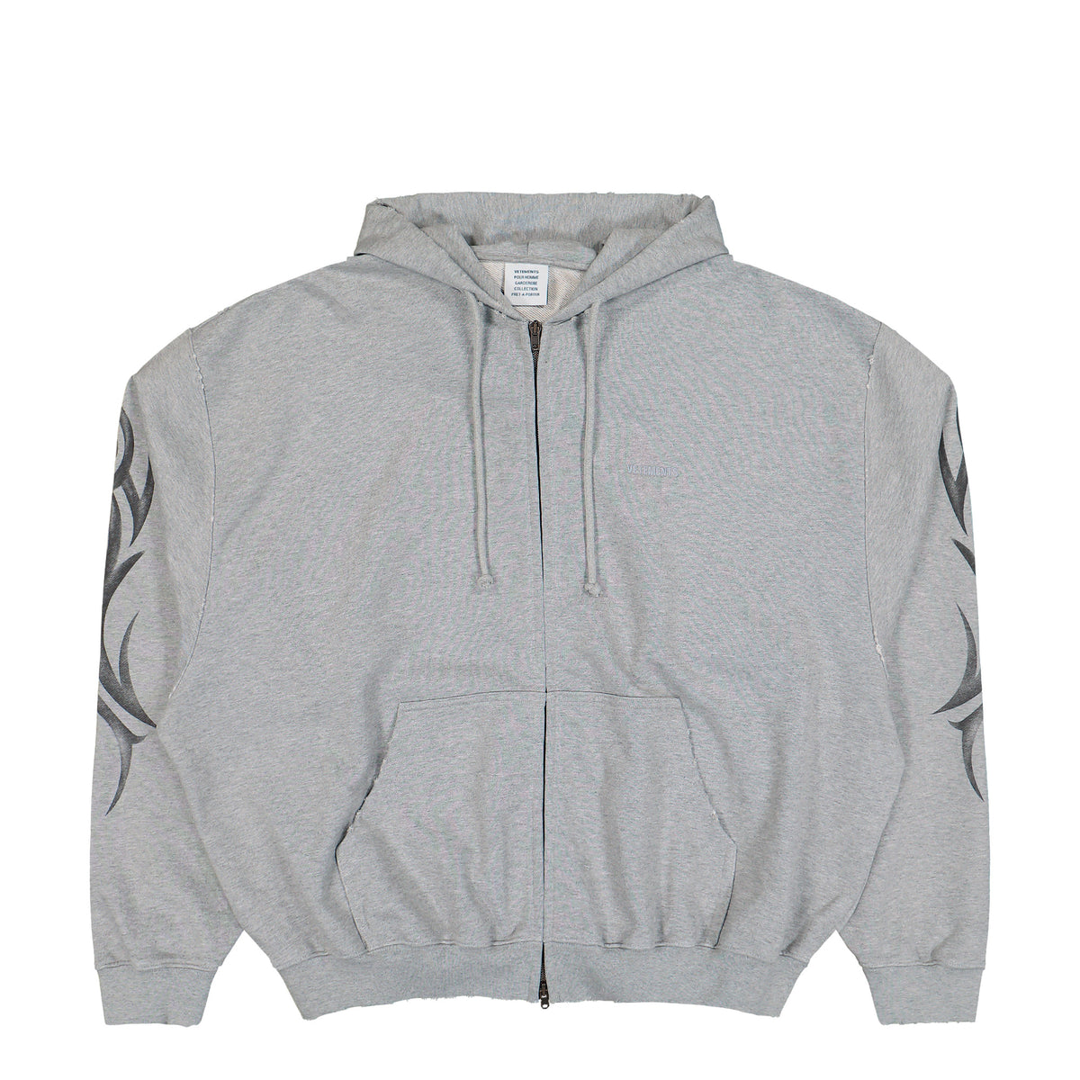 VETEMENTS Graffiti Tribal Zip-Up Hoodie Grey Melange Hoodies MH27ZU151G Detail View 1 | GATE