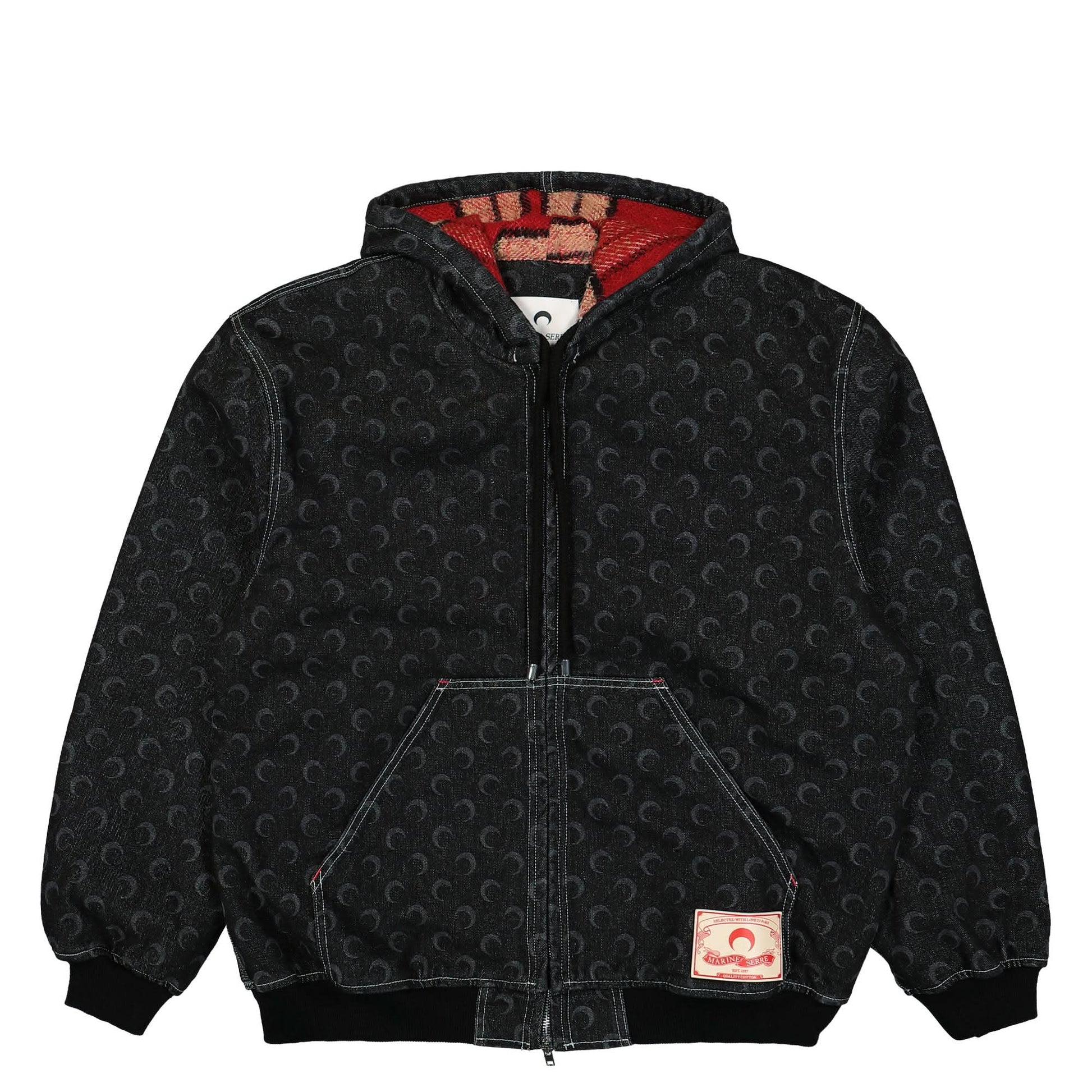 Marine Serre Moon Laser Denim Padded Jacket Black Detail view 1 | Gate