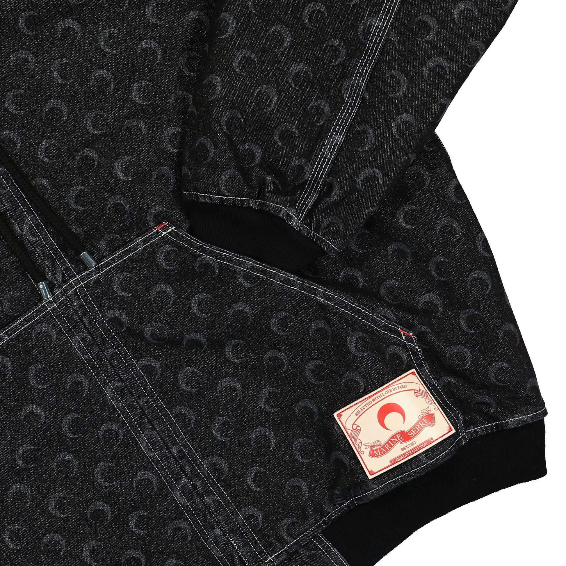 Marine Serre Moon Laser Denim Padded Jacket Black Detail view 4 | Gate