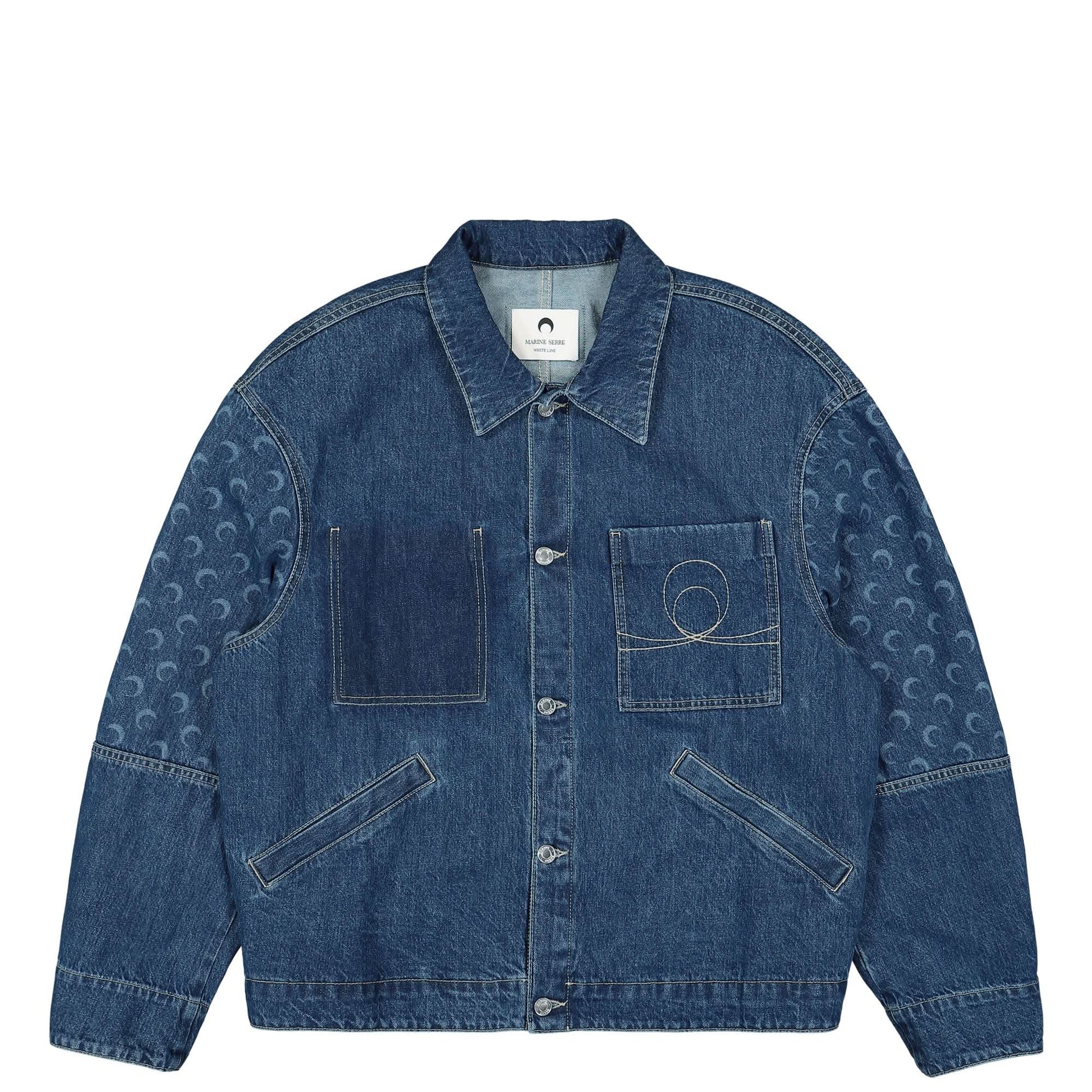 Marine Serre Deadstock Denim Boxy Jacket Blue Detail view 1 | Gate