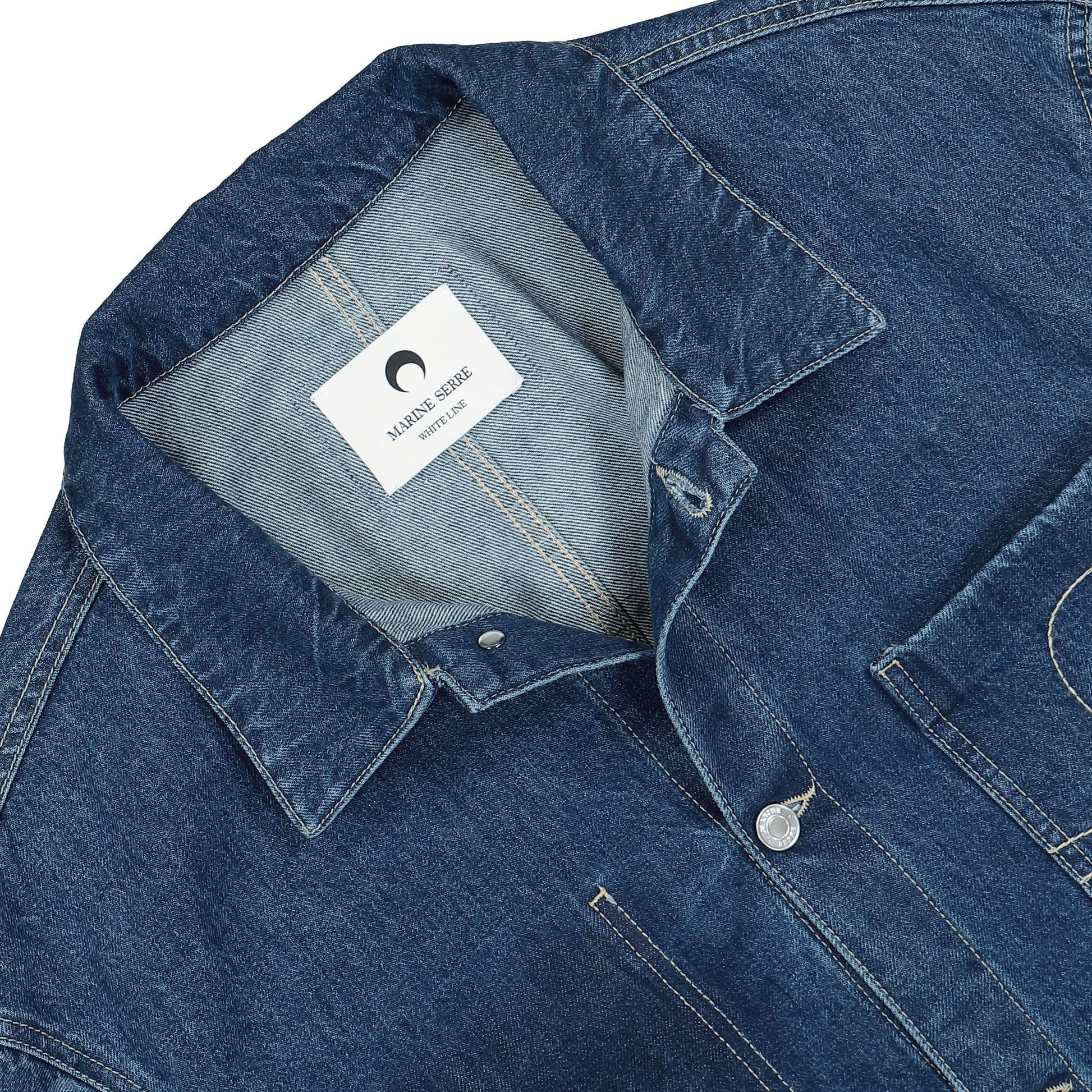 Marine Serre Deadstock Denim Boxy Jacket Blue Detail view 3 | Gate