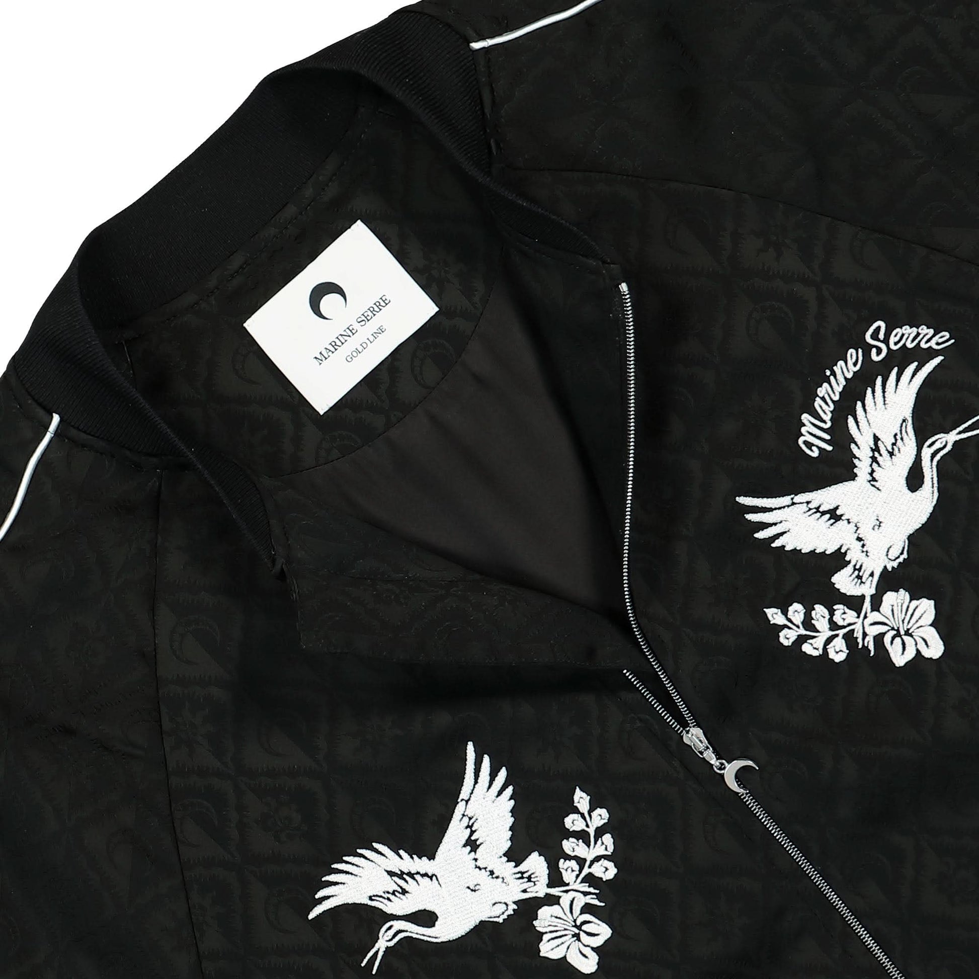 Marine Serre Jacquard Viscose Bomber Jacket Black Detail view 3 | Gate
