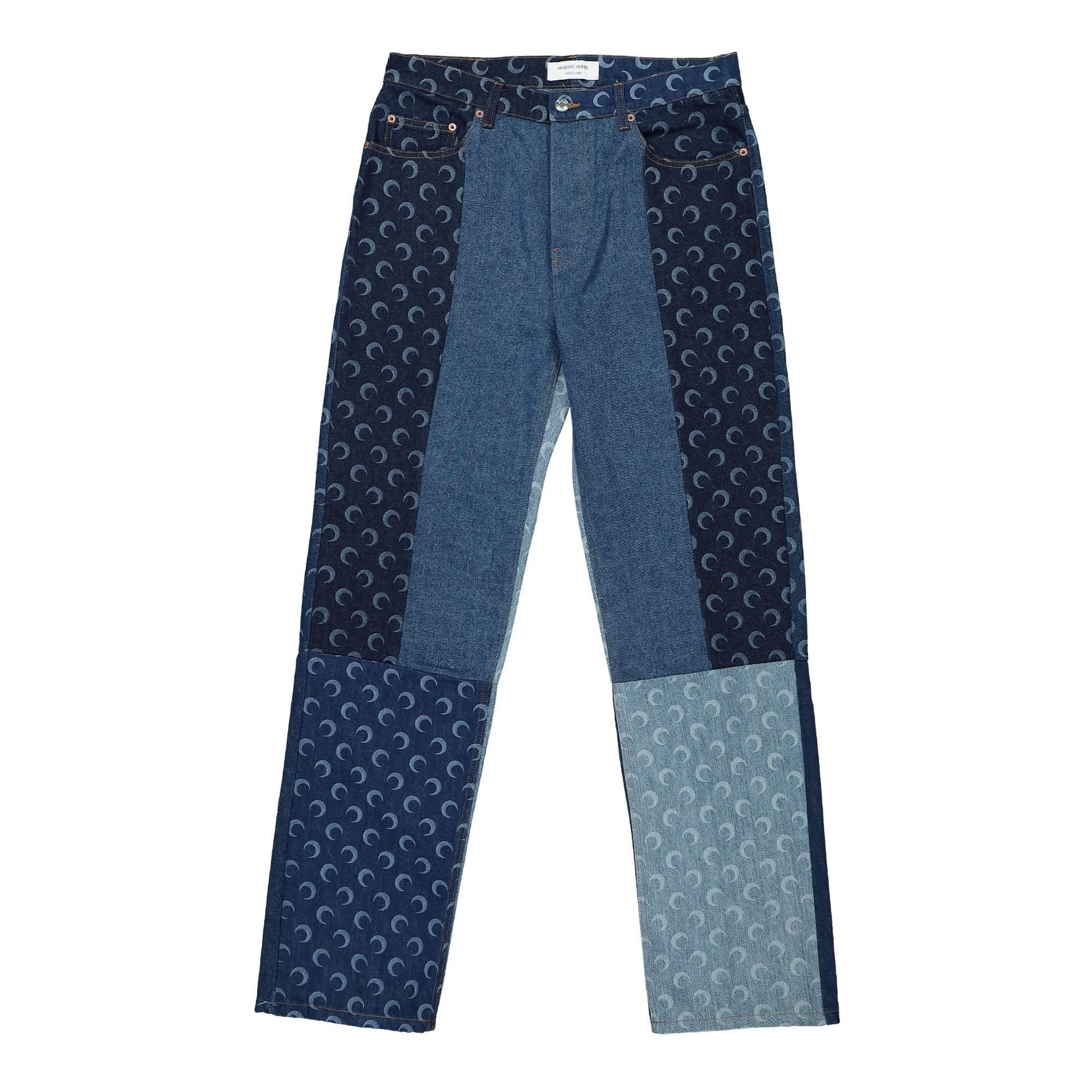Marine Serre Regenerated Denim Slim Fit Pants Blue Detail view 1 | Gate