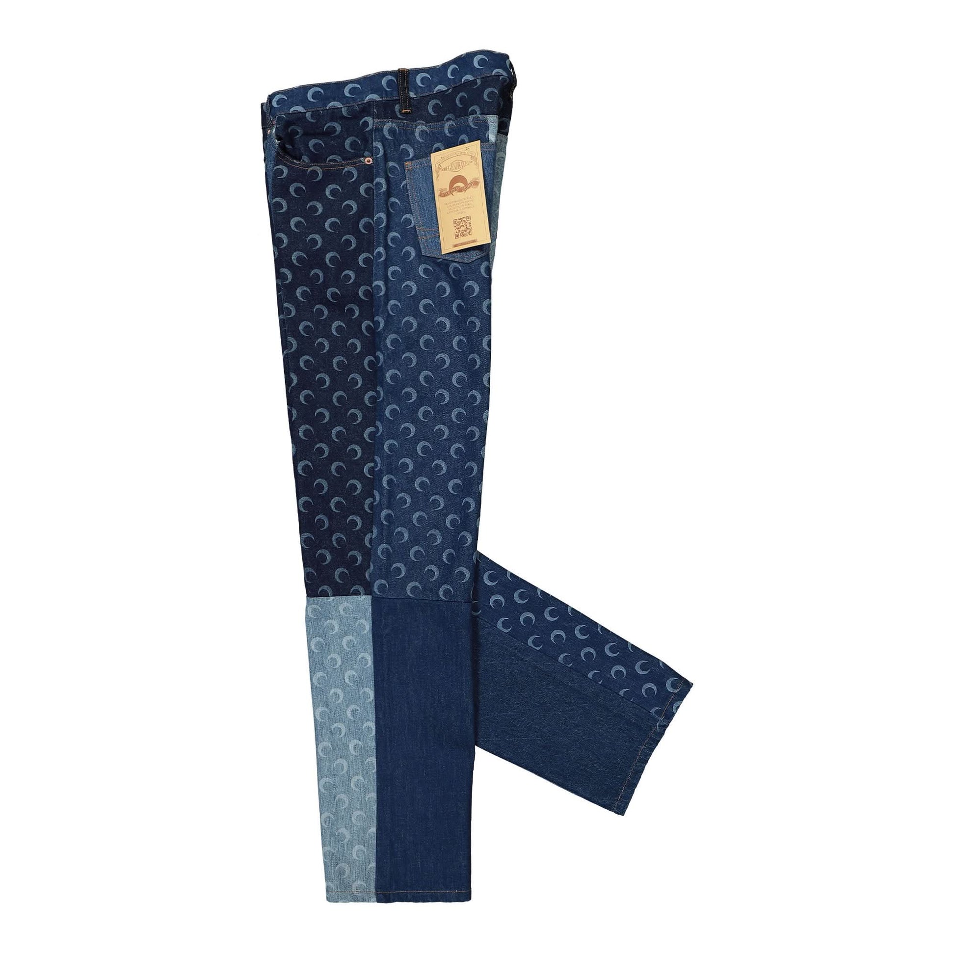 Marine Serre Regenerated Denim Slim Fit Pants Blue Detail view 3 | Gate