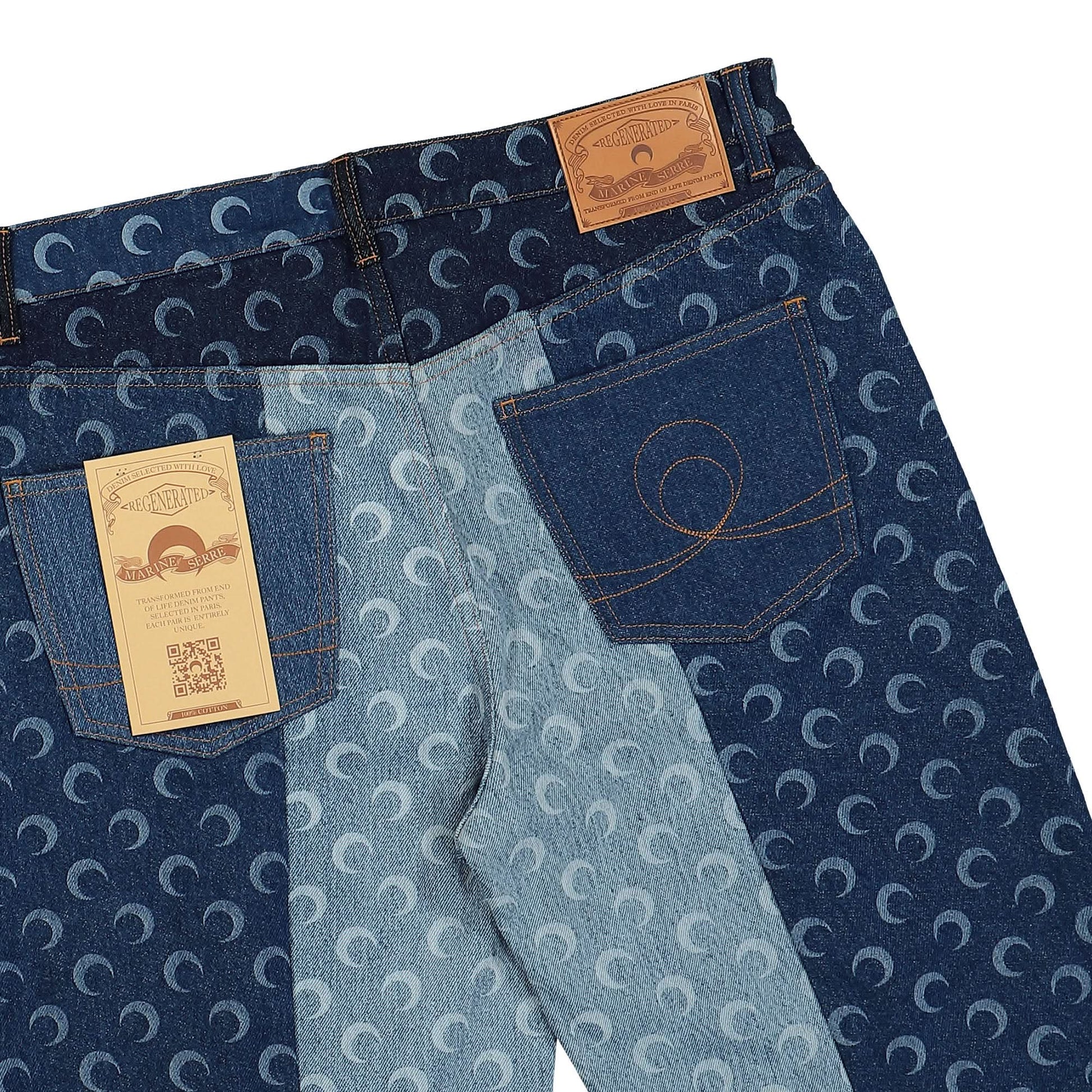 Marine Serre Regenerated Denim Slim Fit Pants Blue Detail view 5 | Gate