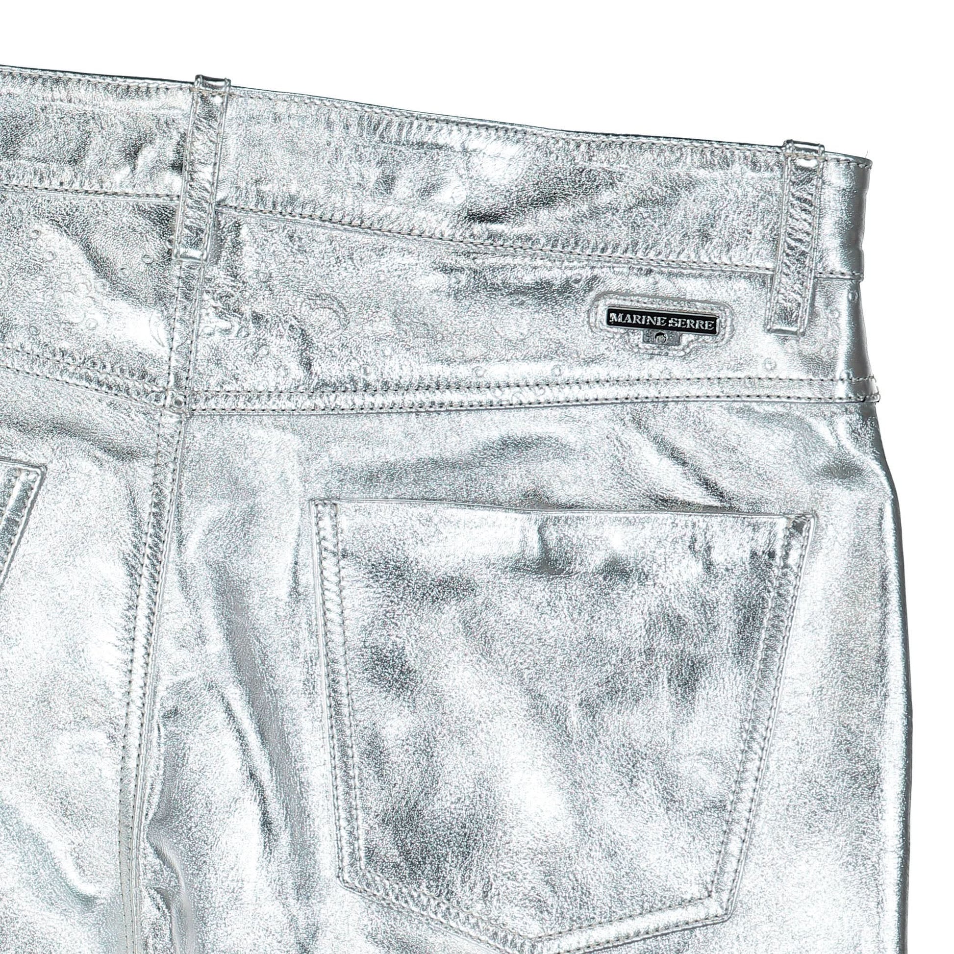 Marine Serre Embossed Leather Wide Leg Pants Silver Detail view 5 | Gate