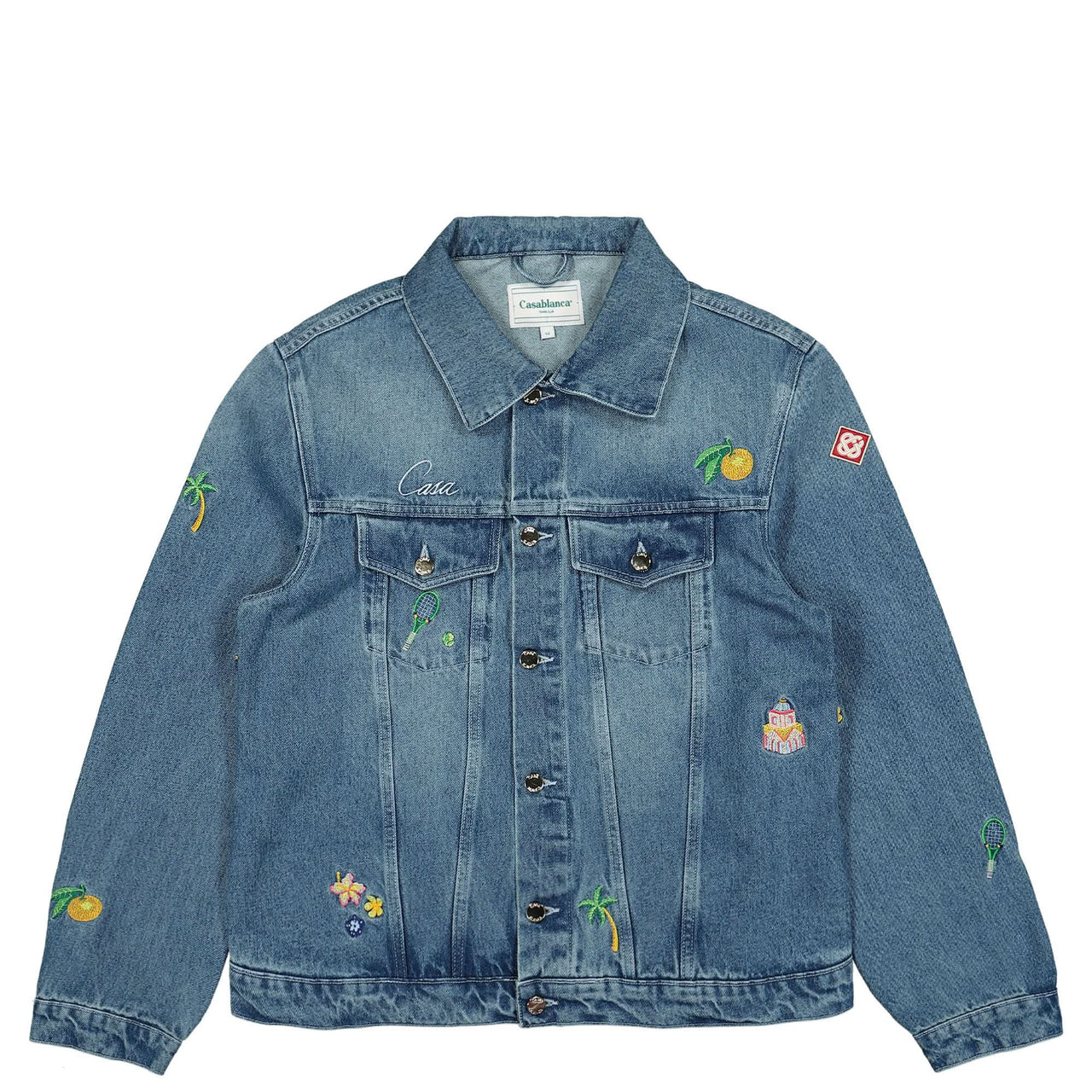 Casablanca Embroidered Motif Denim Jacket Blue Detail view 1 | Gate