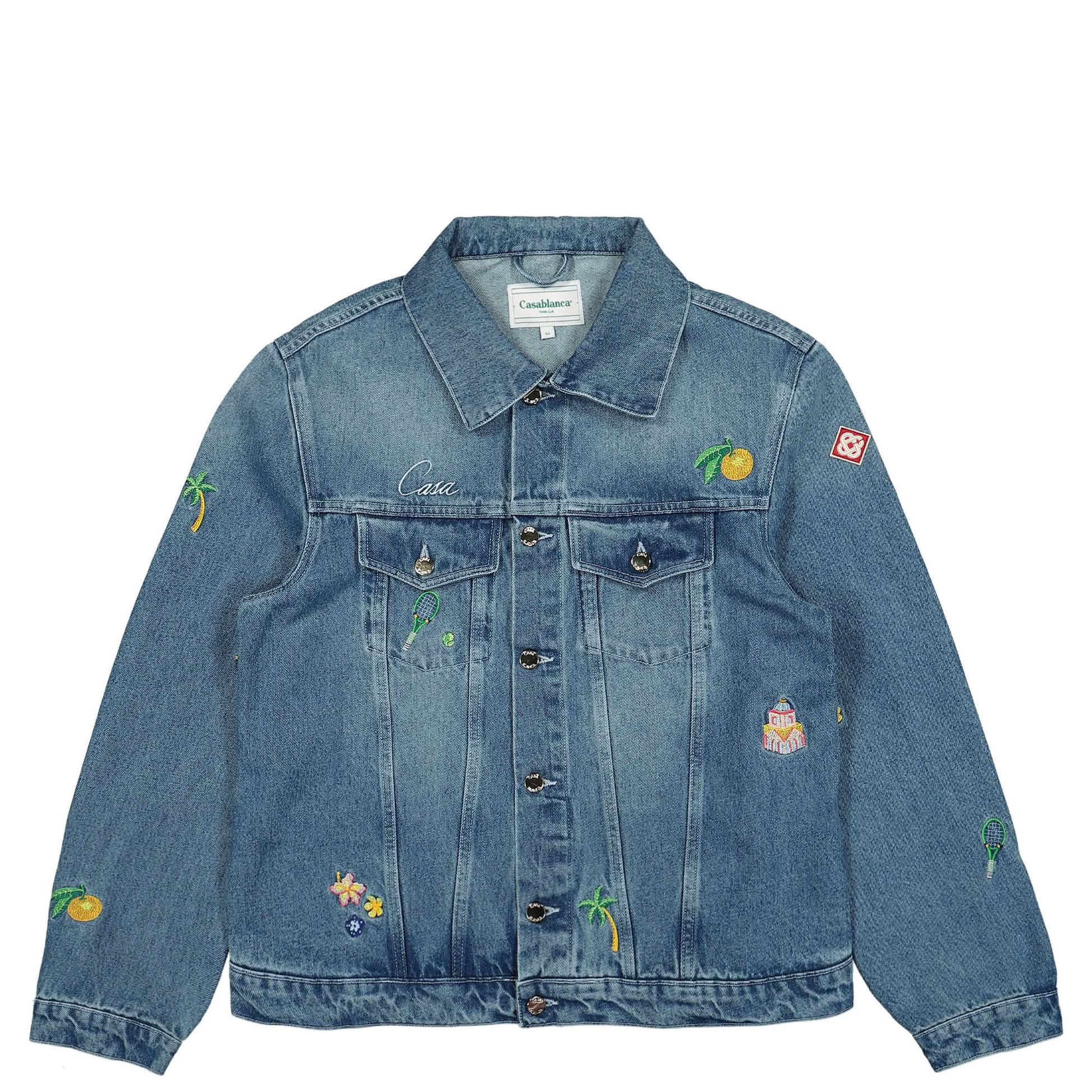 Casablanca Embroidered Motif Denim Jacket Blue Detail view 1 | Gate
