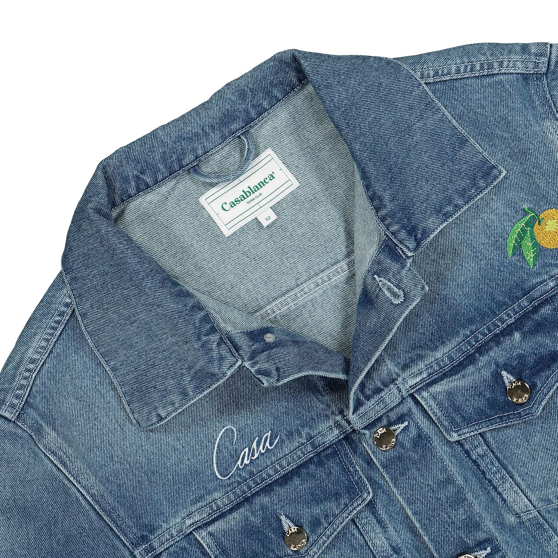 Casablanca Embroidered Motif Denim Jacket Blue Detail view 3 | Gate