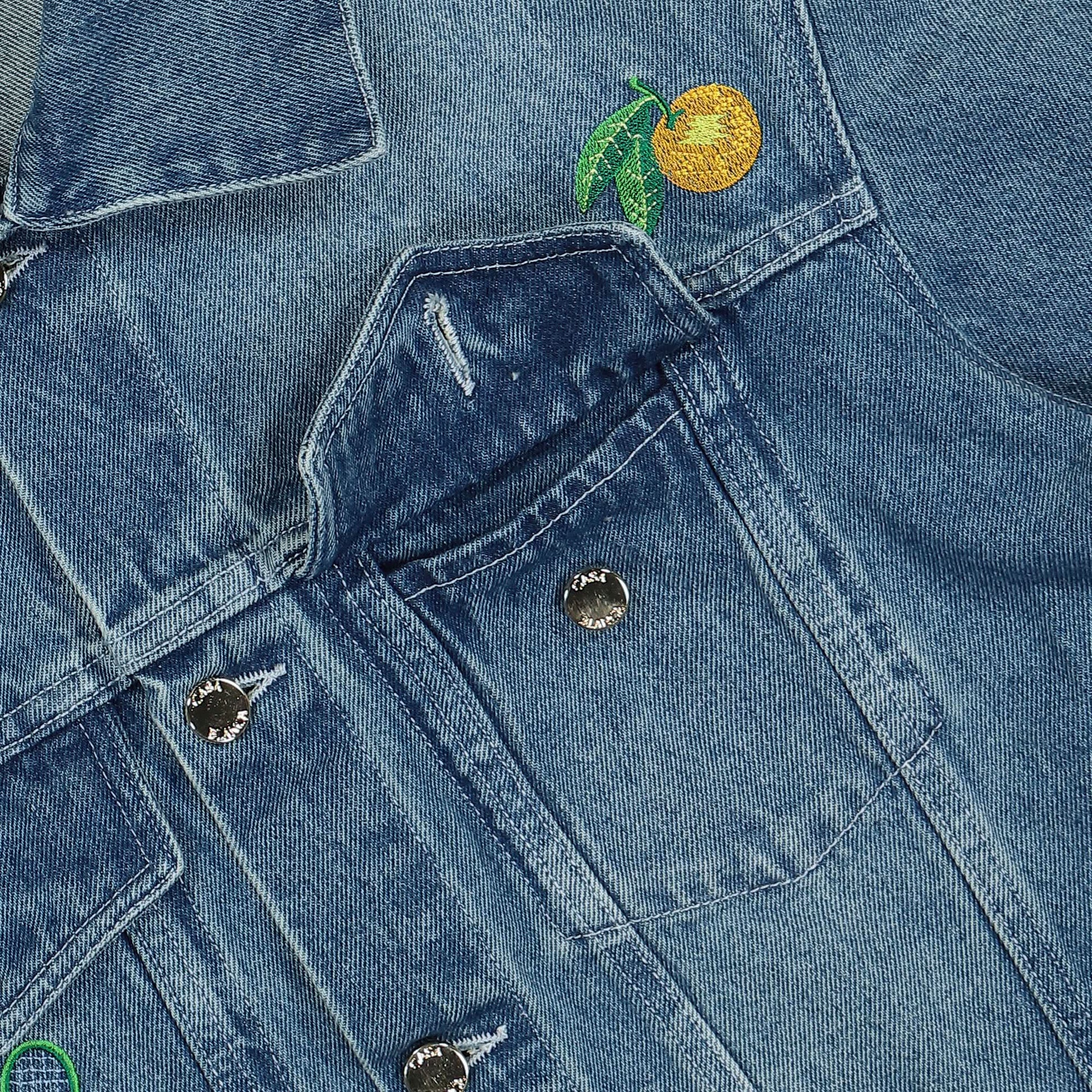 Casablanca Embroidered Motif Denim Jacket Blue Detail view 4 | Gate