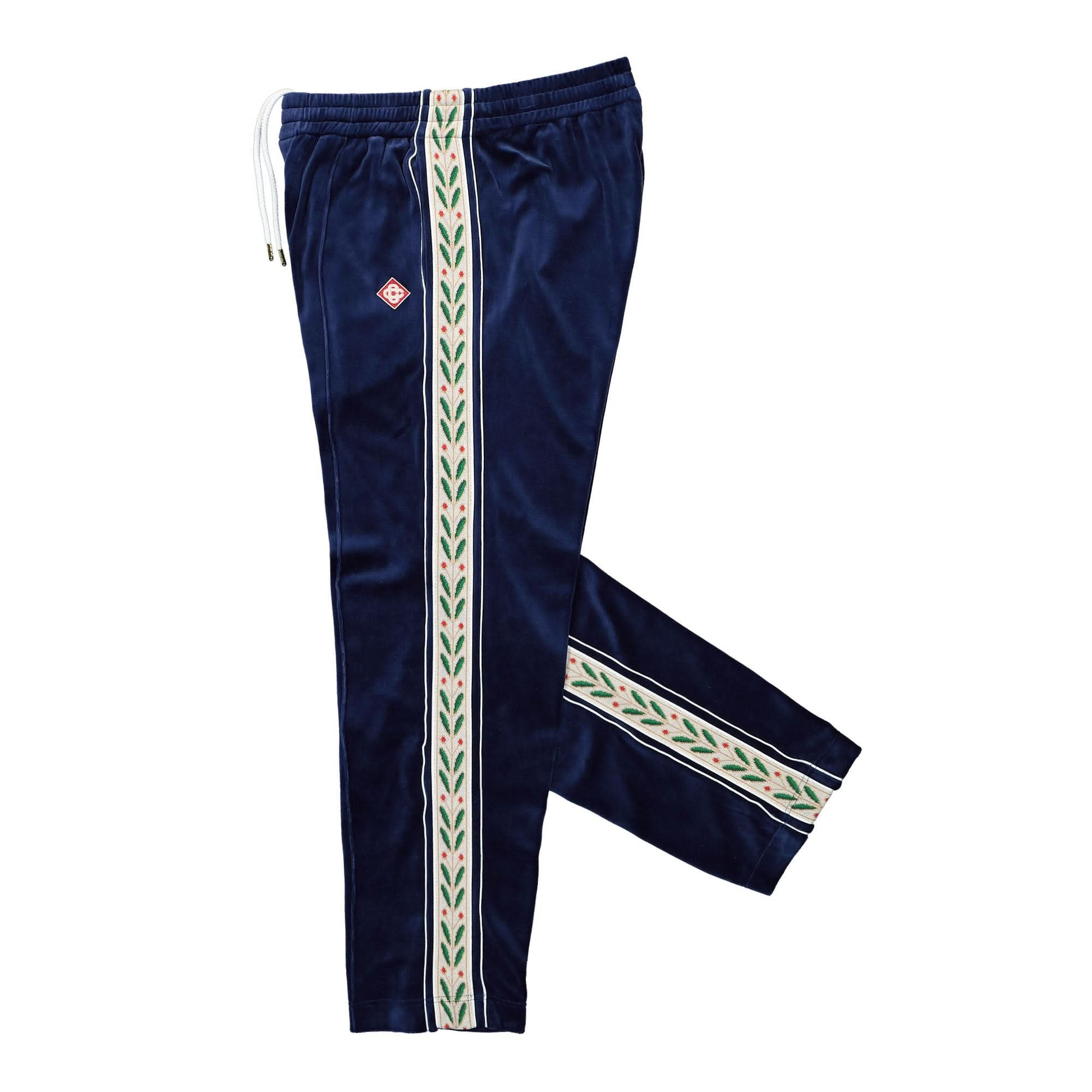 Casablanca Velour Laurel Track Pants Blue Detail view 3 | Gate