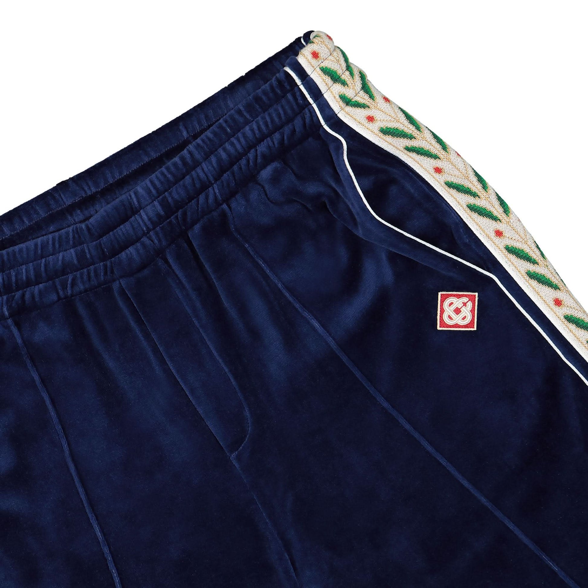 Casablanca Velour Laurel Track Pants Blue Detail view 4 | Gate