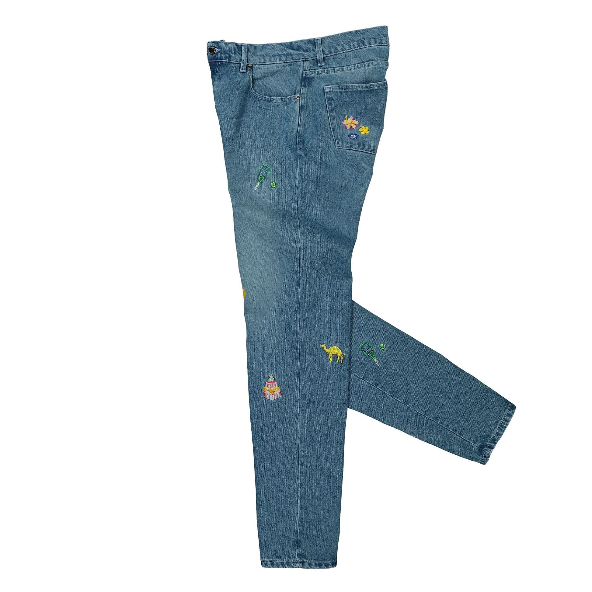 Casablanca Embroidered Motif Jeans Blue Detail view 3 | Gate