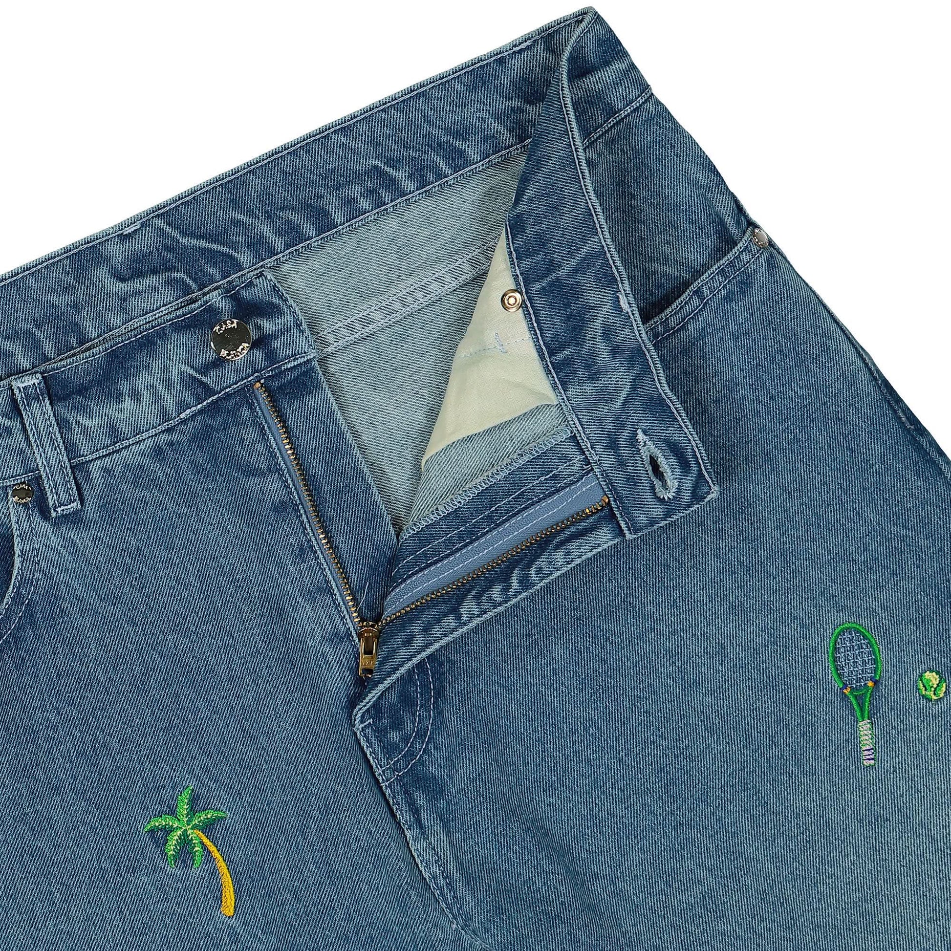 Casablanca Embroidered Motif Jeans Blue Detail view 4 | Gate