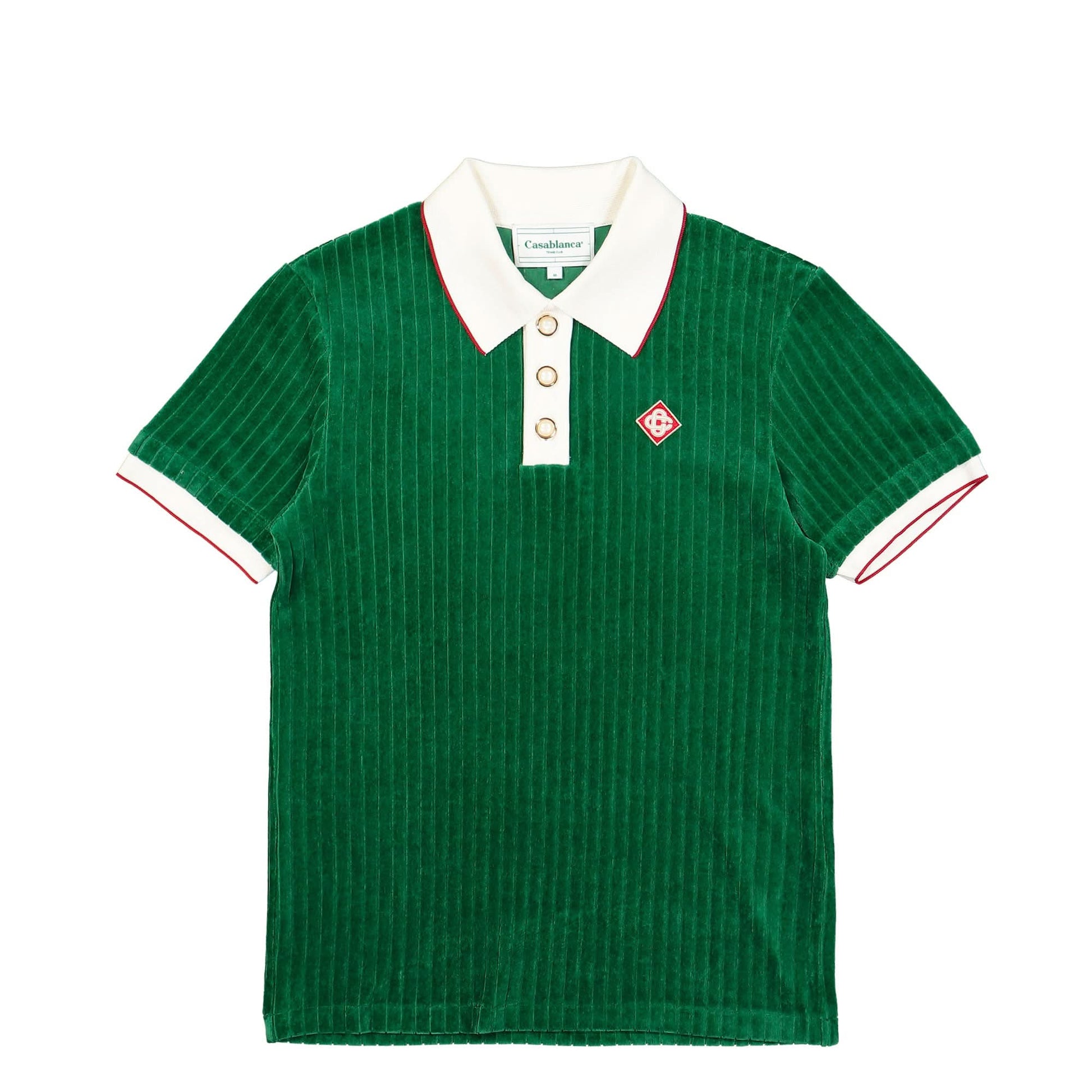 Casablanca Rib Velour Polo Shirt Green Detail view 1 | Gate