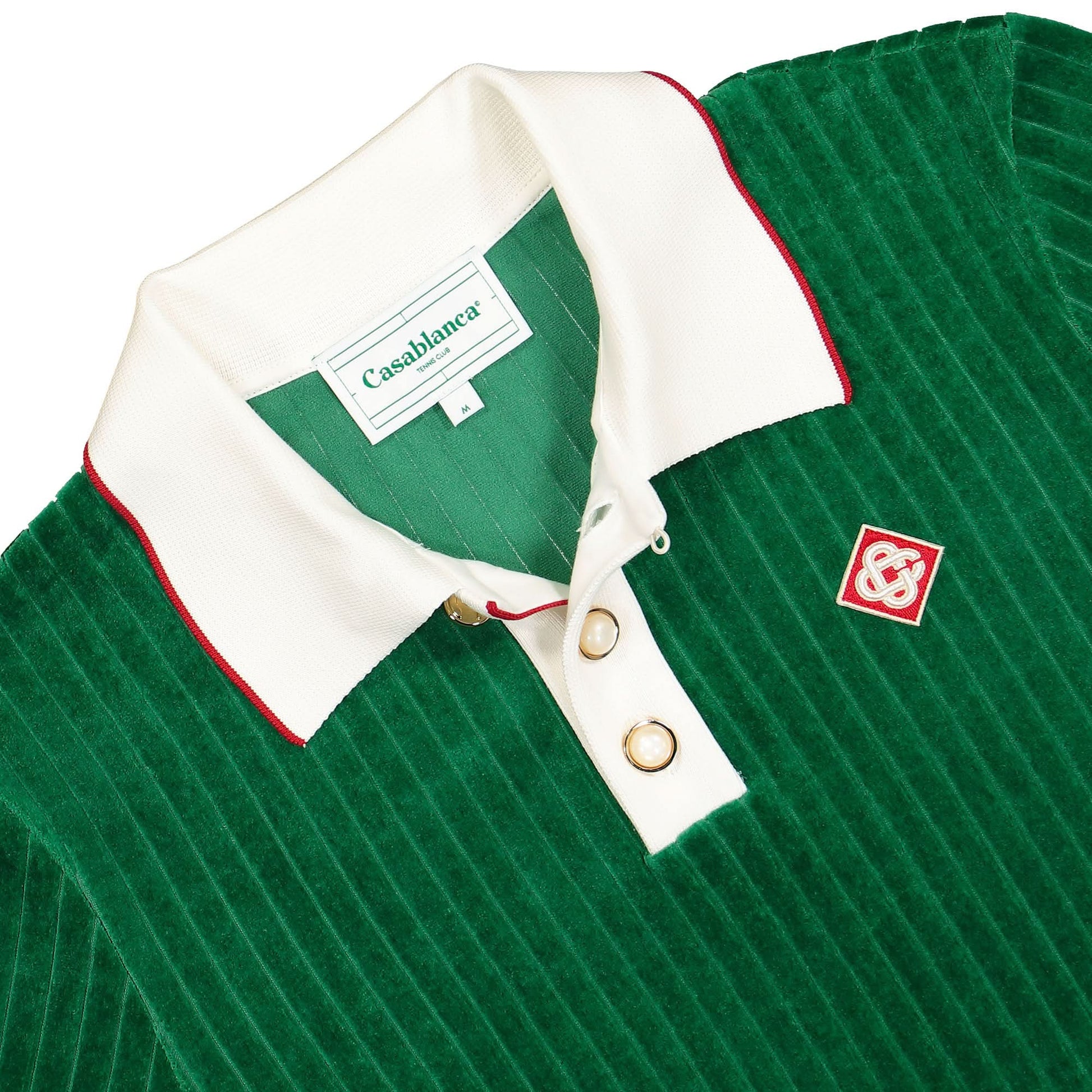 Casablanca Rib Velour Polo Shirt Green Detail view 3 | Gate