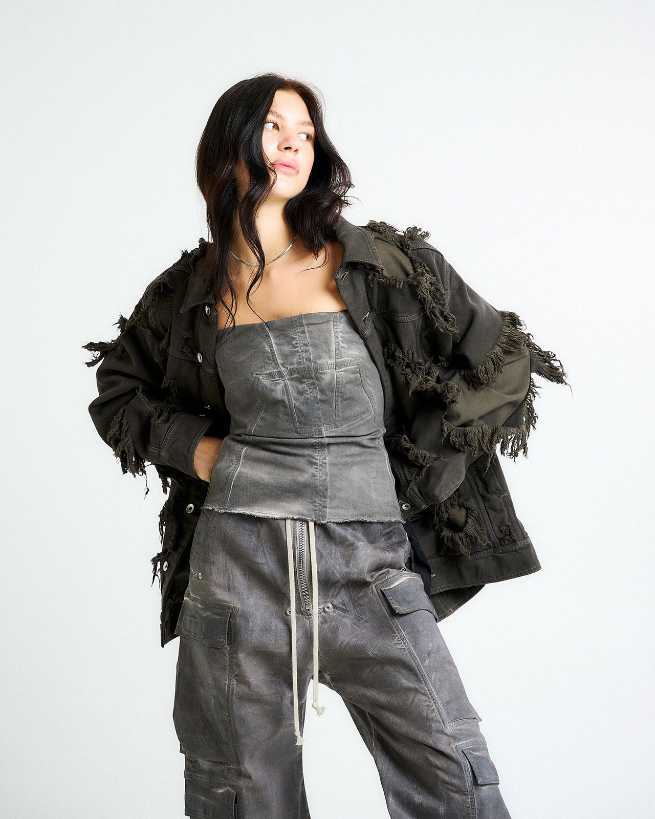 Rick Owens Jumbo Worker Denim Jacket Brown Detail view 1 | Gate