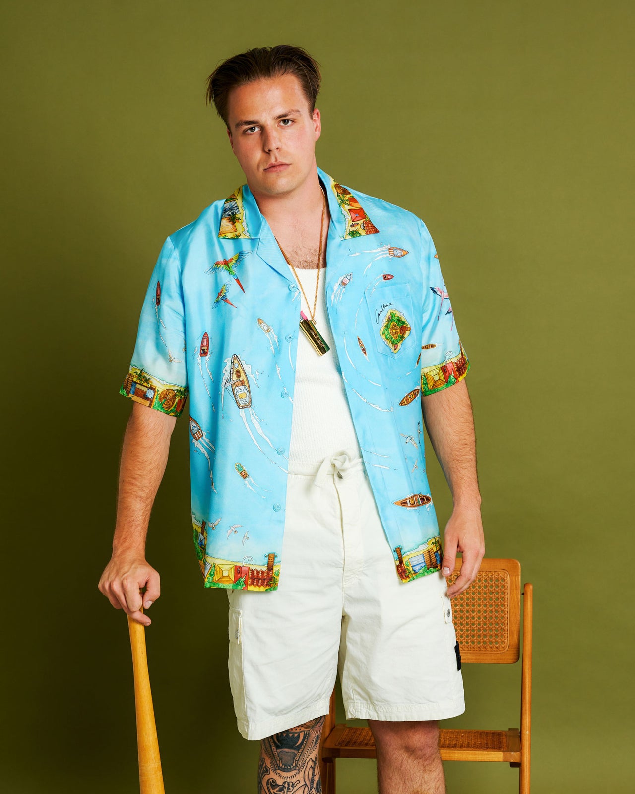 Casablanca Cuban Collar Short Sleeve Shirt Multicolor Detail view 1 | Gate