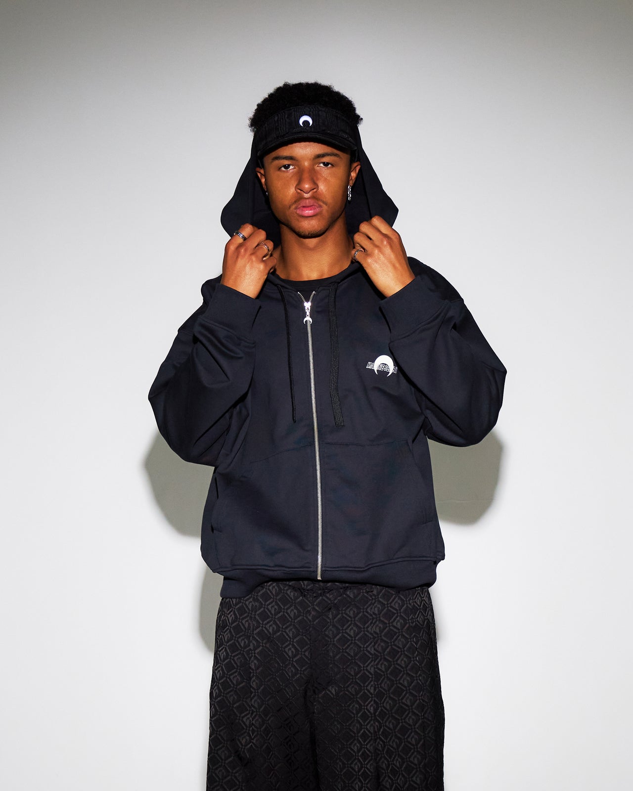 Marine Serre MS Sport Fleece Zipped Hoodie Black Detail view 1 | Gate