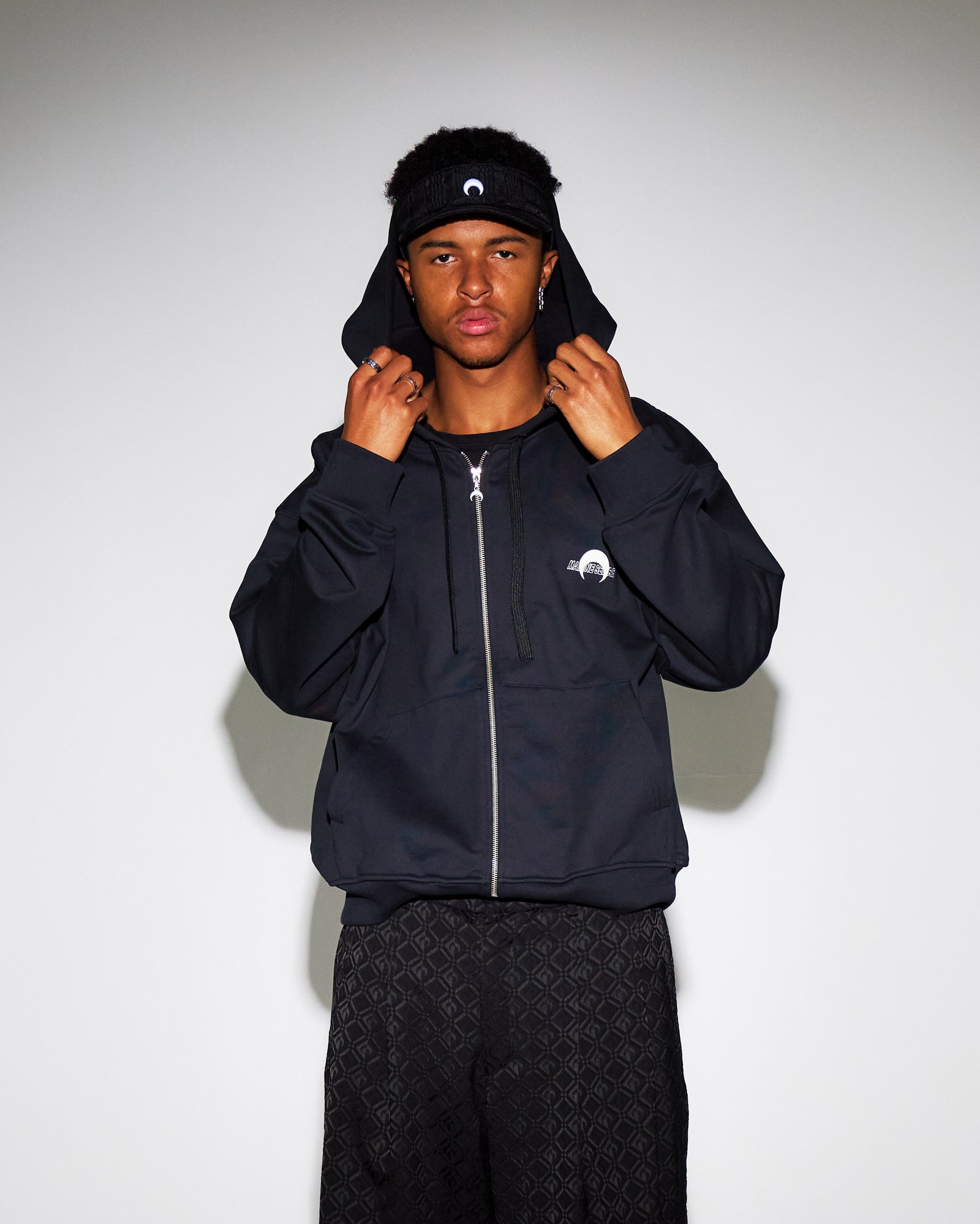 Marine Serre MS Sport Fleece Zipped Hoodie Black Detail view 2 | Gate