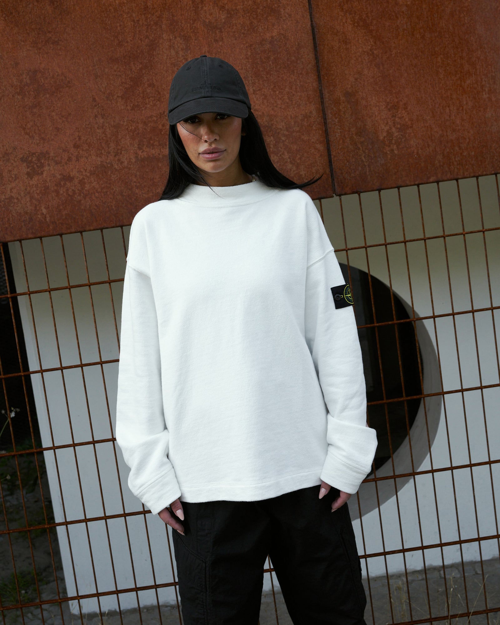 Stone Island Crater Neck Sweatshirt With Archive Inspired Prints Beige Sweatshirts K2S156100001-S00T2 V0099 On Model Front View | GATE