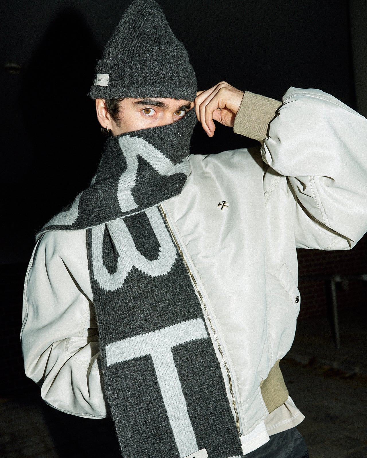 GmbH Knitted Colour Blocked Scarf With Fringes Dark Grey Scarves Idris Detail View 1 | GATE