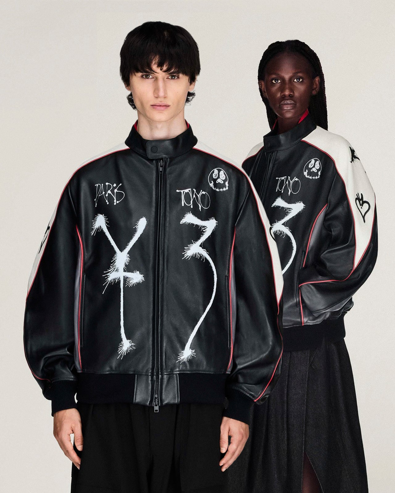 Y-3 Chito Graphic Leather Biker Jacket Black Jackets KR3573 Detail View 1 | GATE