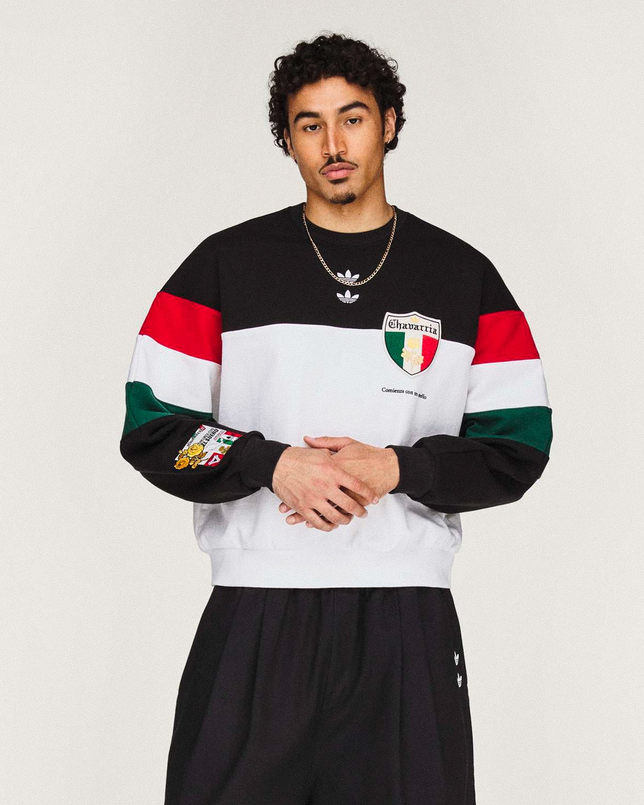 Willy Chavarria x adidas Crew Sweatshirt Black / White Sweatshirt KV1976 Detail View 1 | GATE
