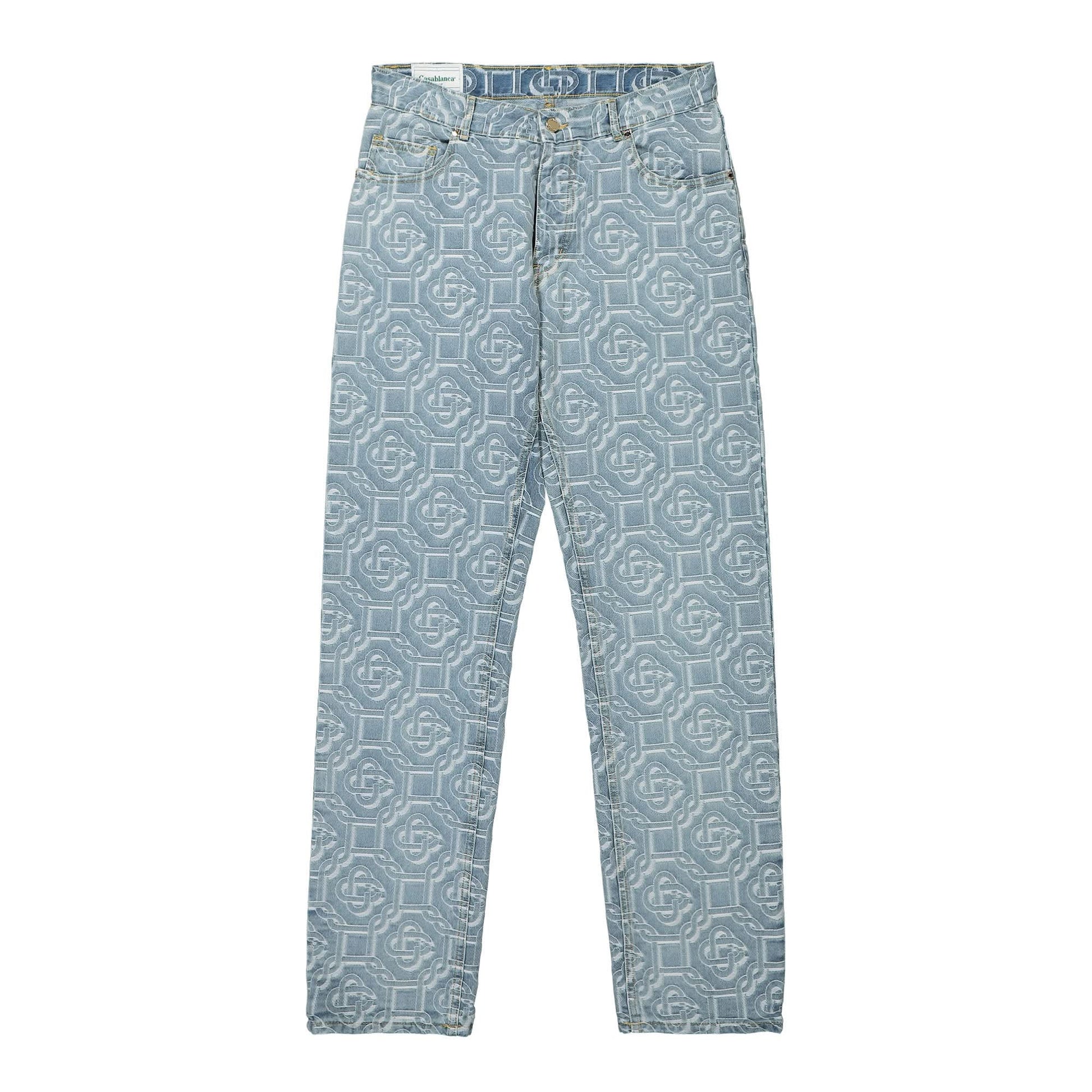 Casablanca Denim Bleached Monogram Trousers Blue Detail view 1 | Gate