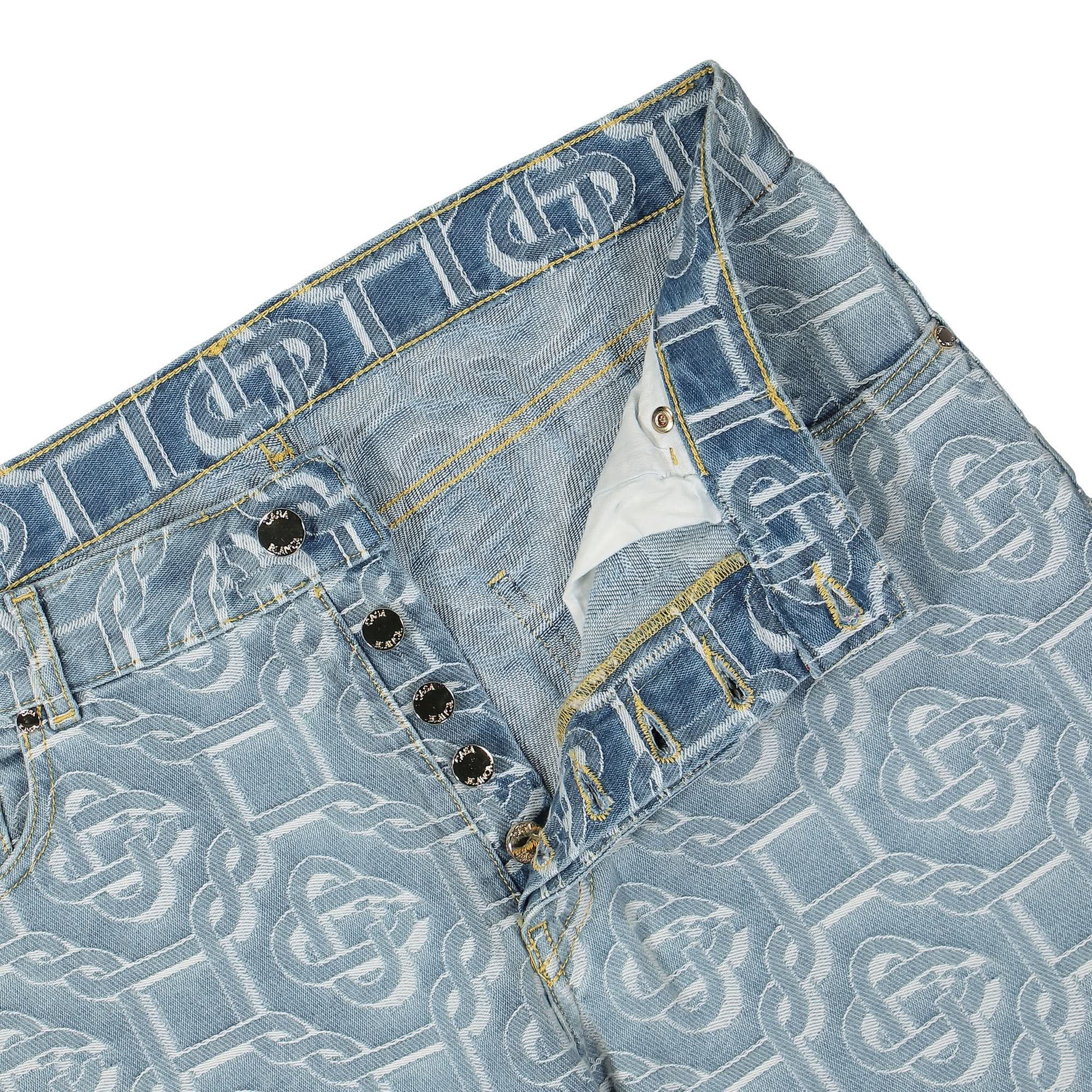 Casablanca Denim Bleached Monogram Trousers Blue Detail view 4 | Gate