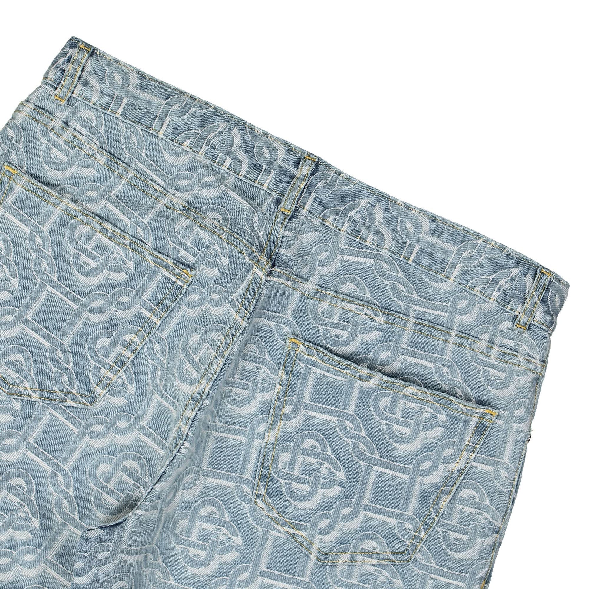Casablanca Denim Bleached Monogram Trousers Blue Detail view 5 | Gate