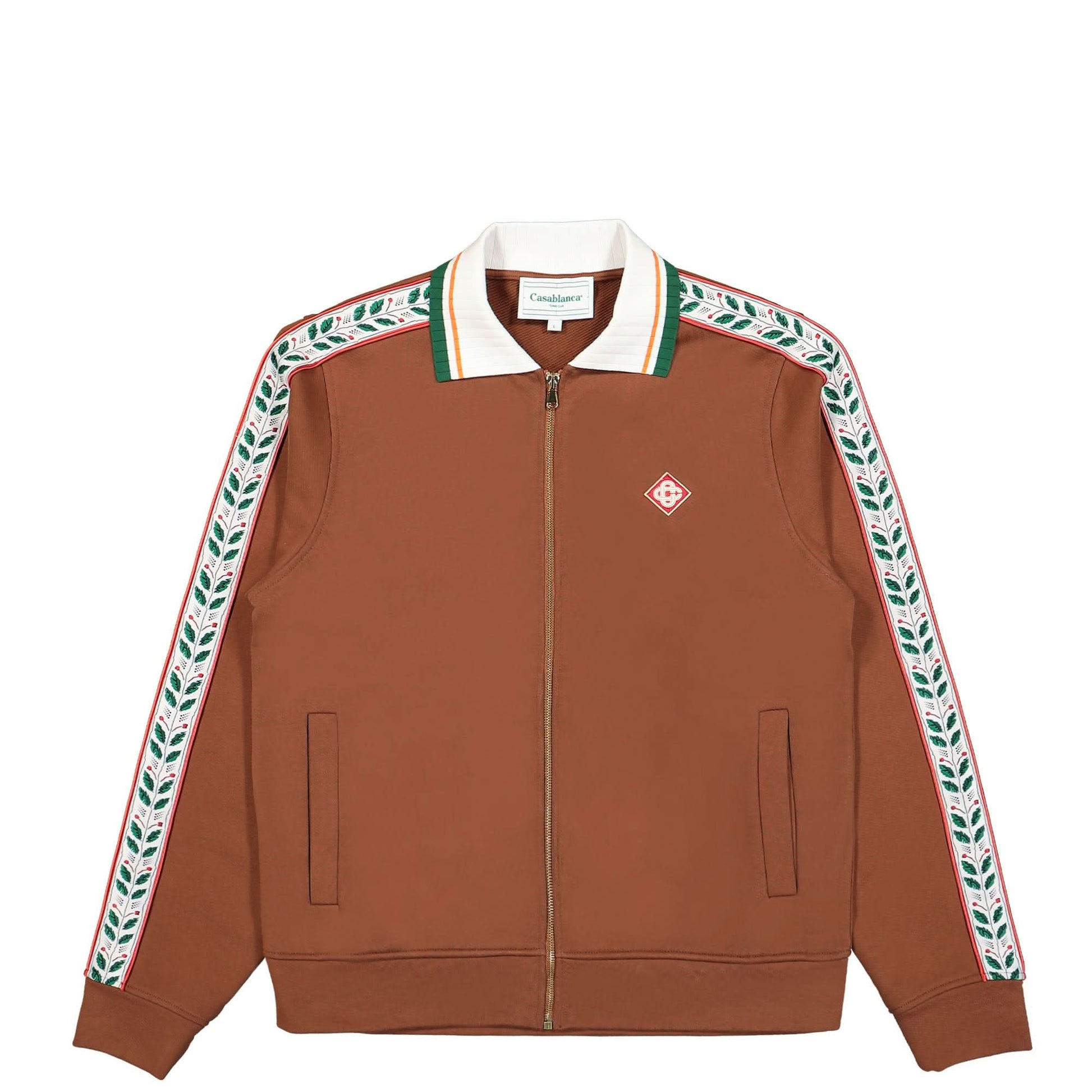 Casablanca Motosport Laurel Tape Zip Sweatshirt Brown Detail view 1 | Gate