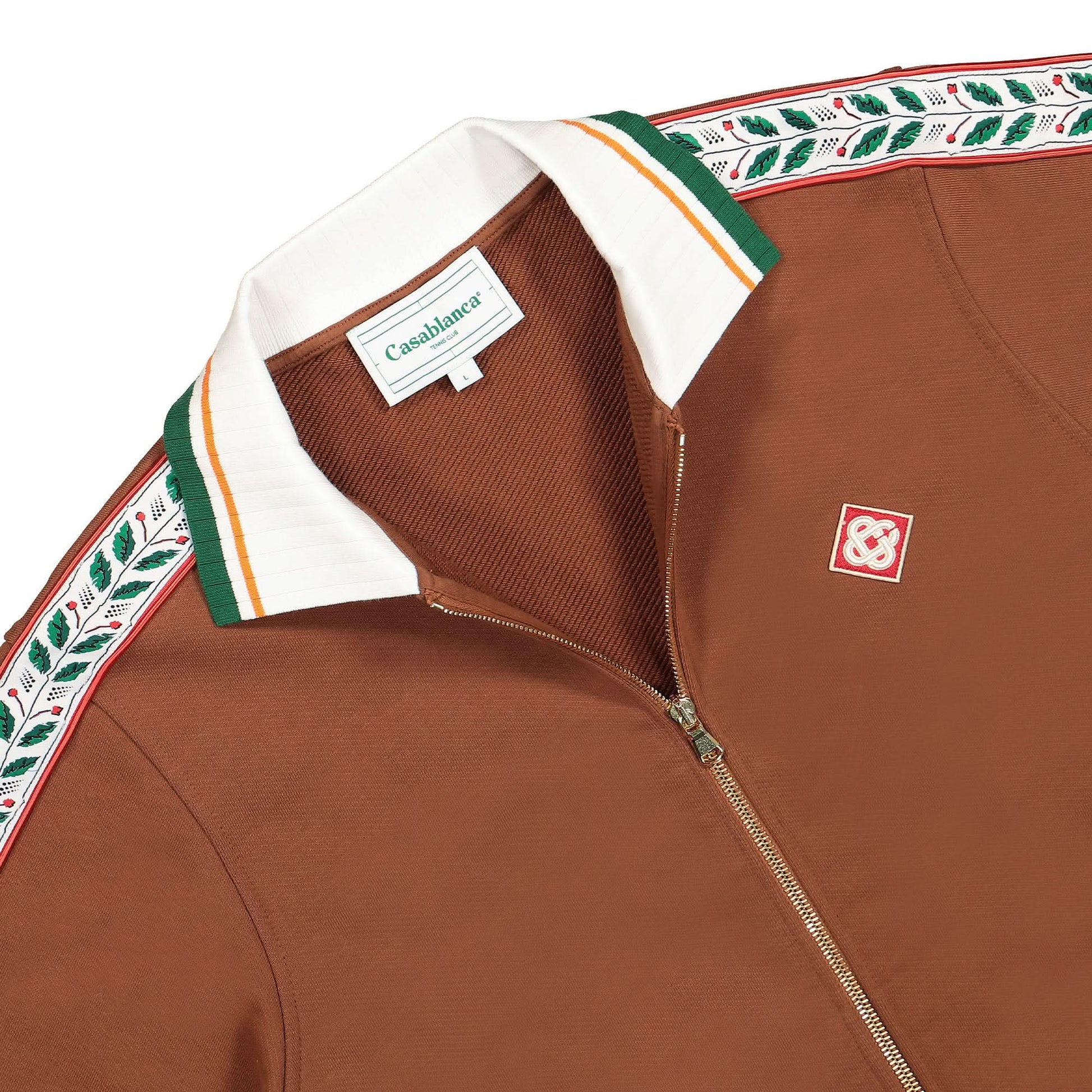 Casablanca Motosport Laurel Tape Zip Sweatshirt Brown Detail view 3 | Gate