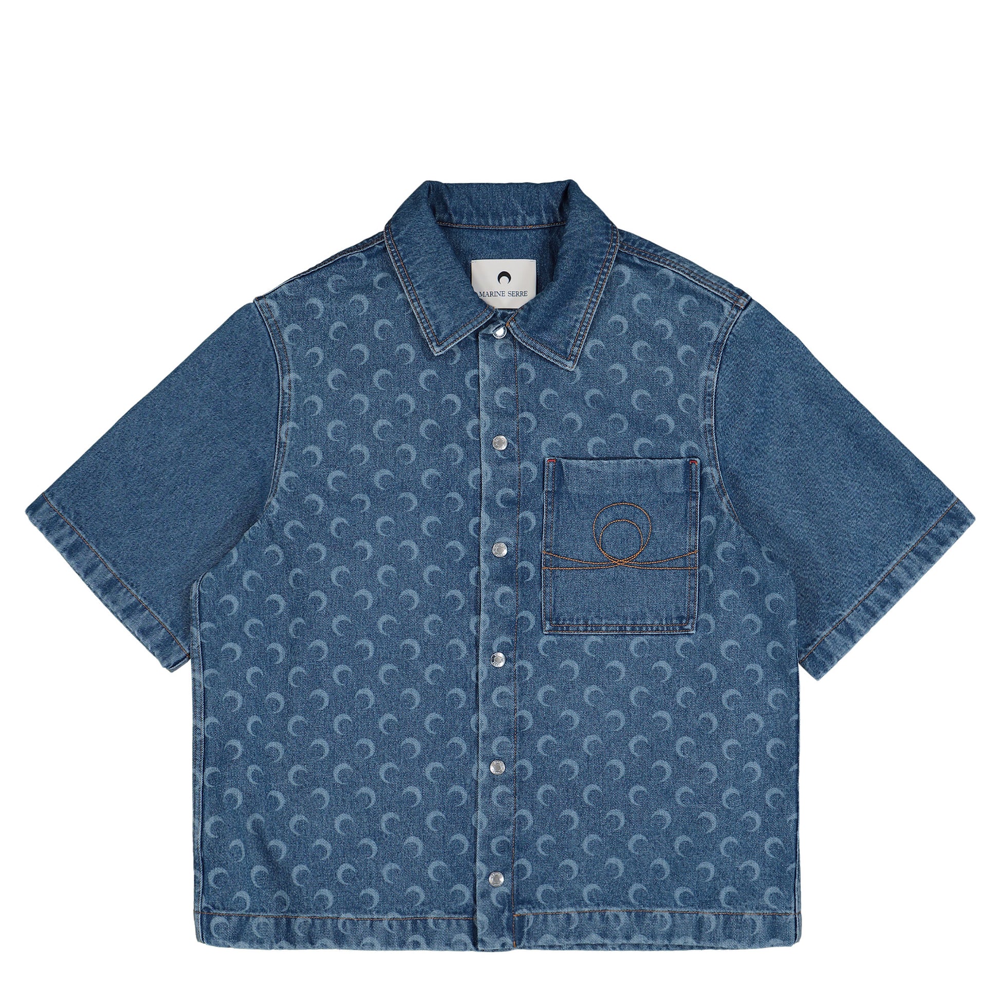 Marine Serre Moon Laser Denim Workwear Shirt Blue Detail view 1 | Gate