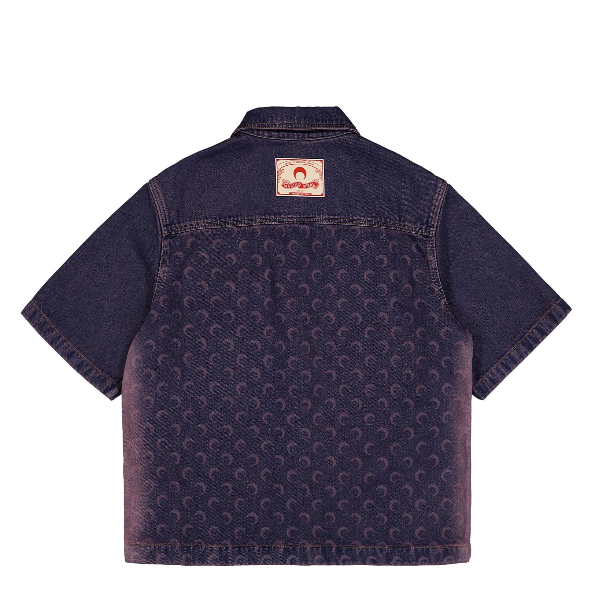 Marine Serre Moon Laser Denim Workwear Shirt Purple Detail view 2 | Gate