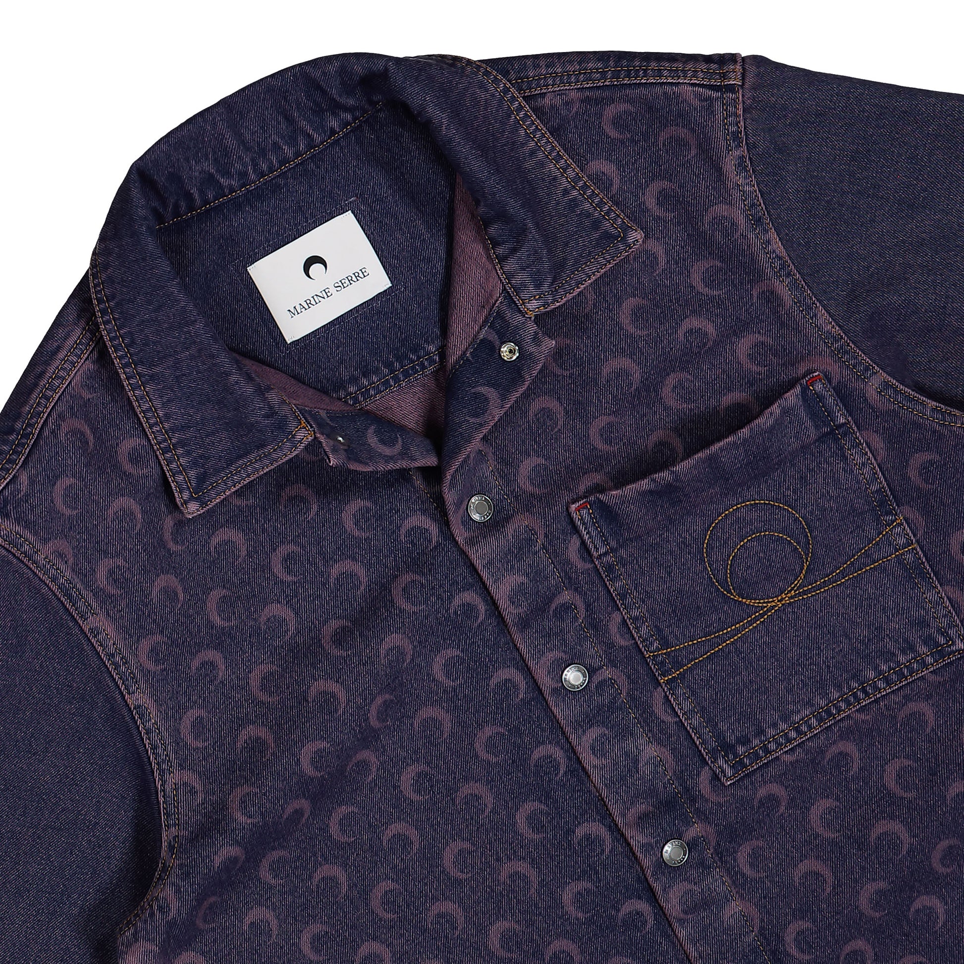 Marine Serre Moon Laser Denim Workwear Shirt Purple Detail view 3 | Gate