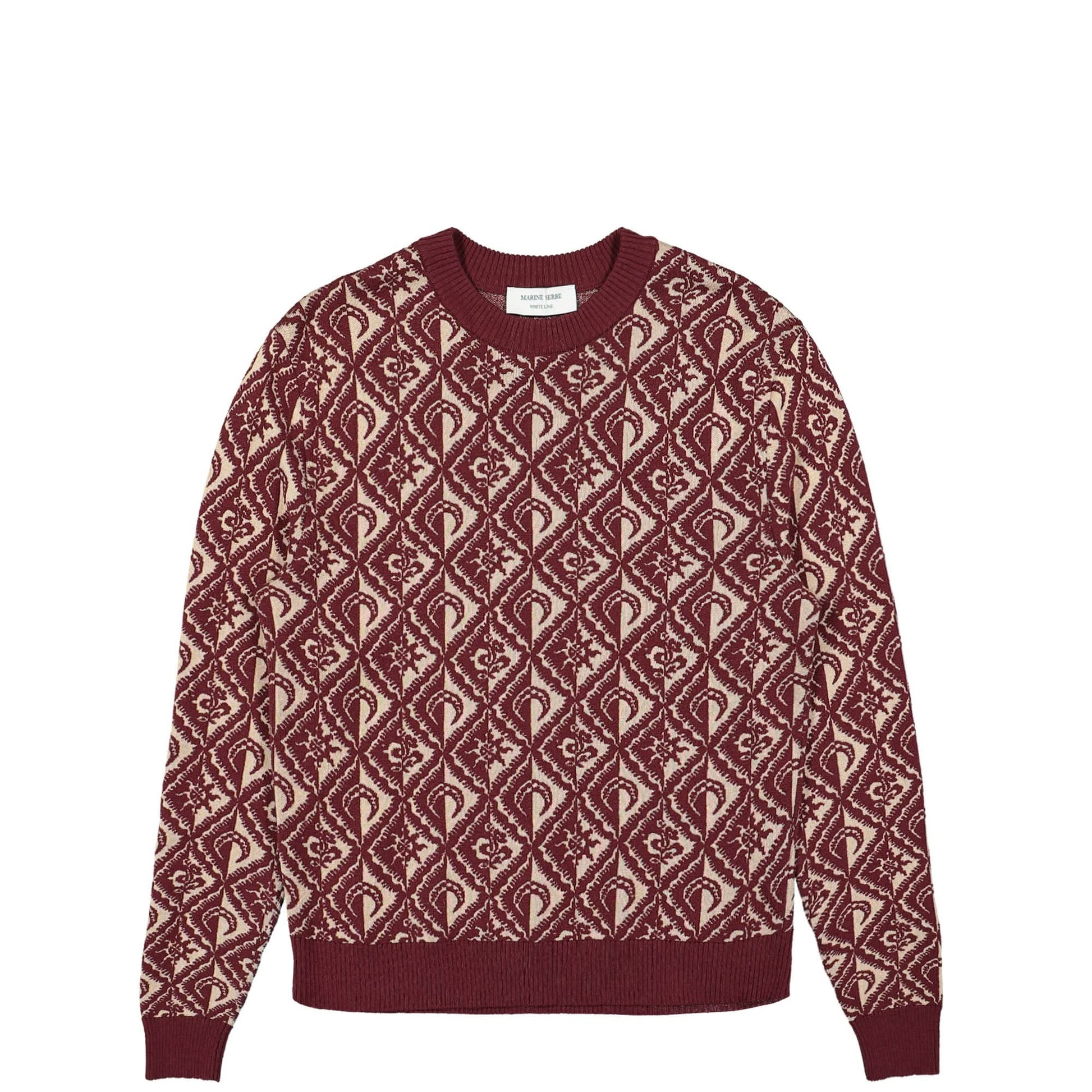 Marine Serre Moon Diamant Knit Jacquard Crewneck Pullover Red Detail view 1 | Gate