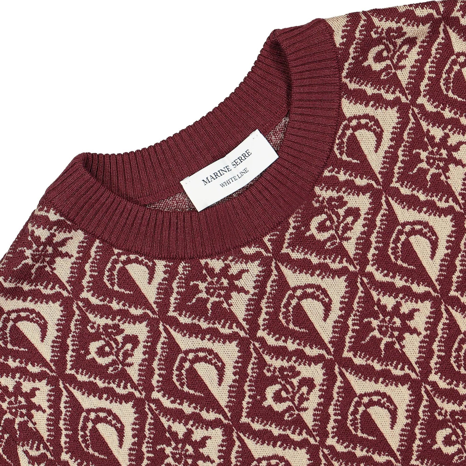 Marine Serre Moon Diamant Knit Jacquard Crewneck Pullover Red Detail view 3 | Gate