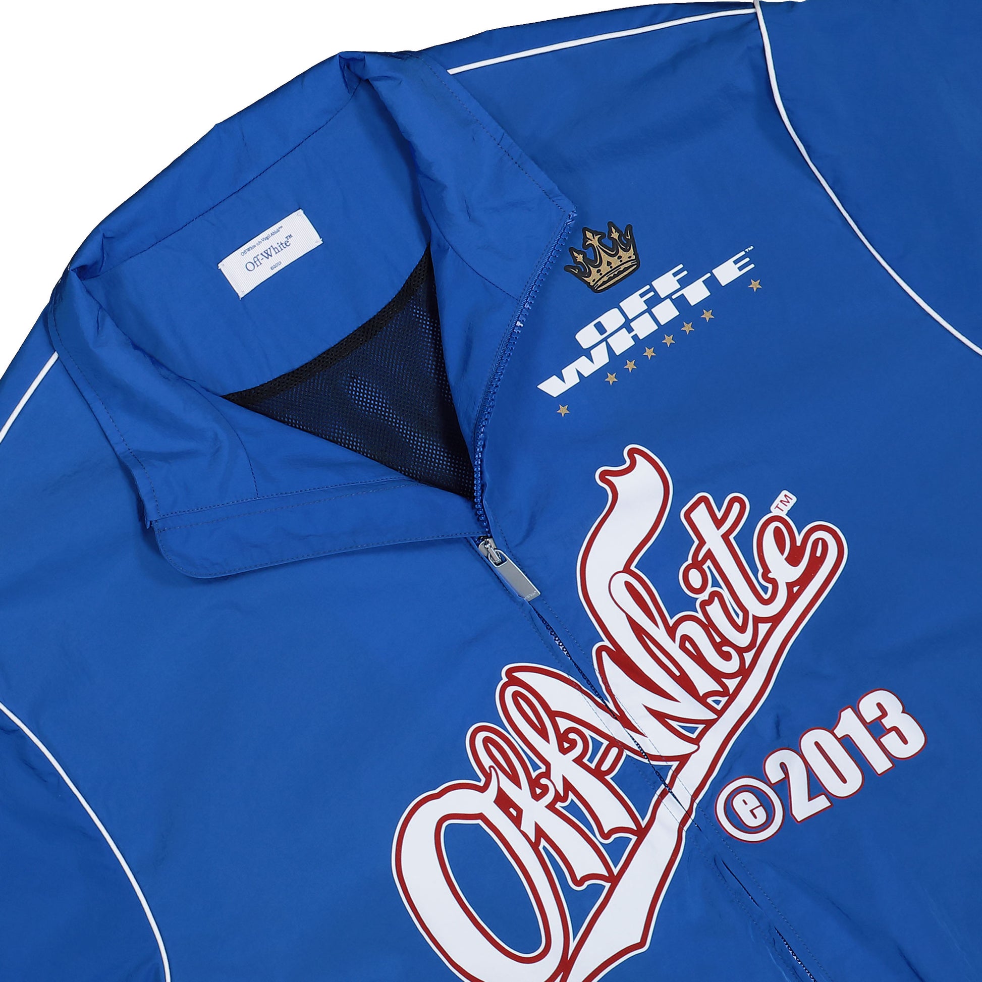 Off-White Type Logo Nylon Tracktop Nautical Blue / White Tracksuit Tops OMBD05EF25FAB0024601 Detail View 3 | GATE