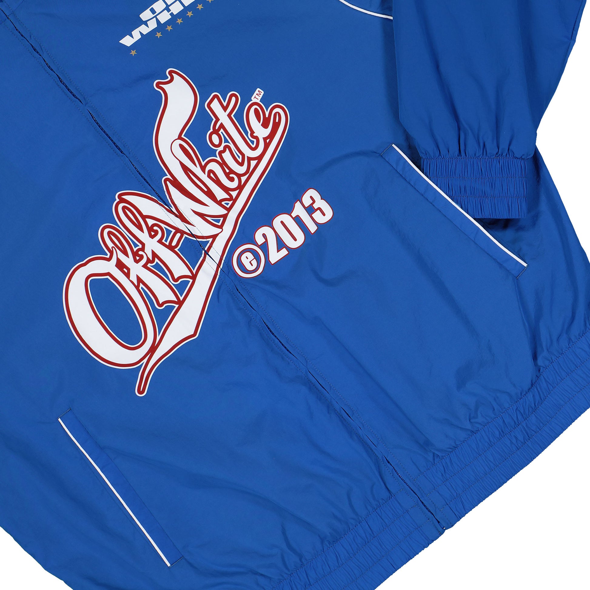 Off-White Type Logo Nylon Tracktop Nautical Blue / White Tracksuit Tops OMBD05EF25FAB0024601 Detail View 4 | GATE