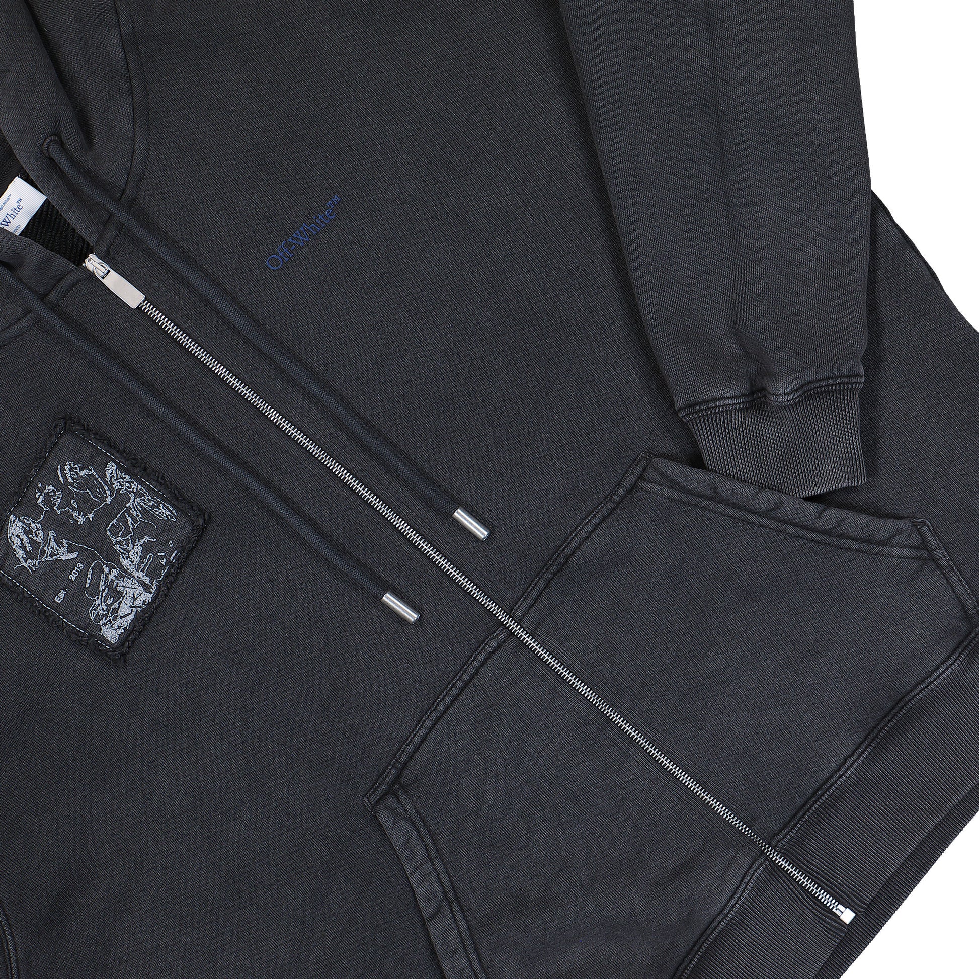 Off-White Fade Painting Skate Zip Hoodie Vintage Black Hoodies OMBE015F25FLE0041345 Detail View 4 | GATE
