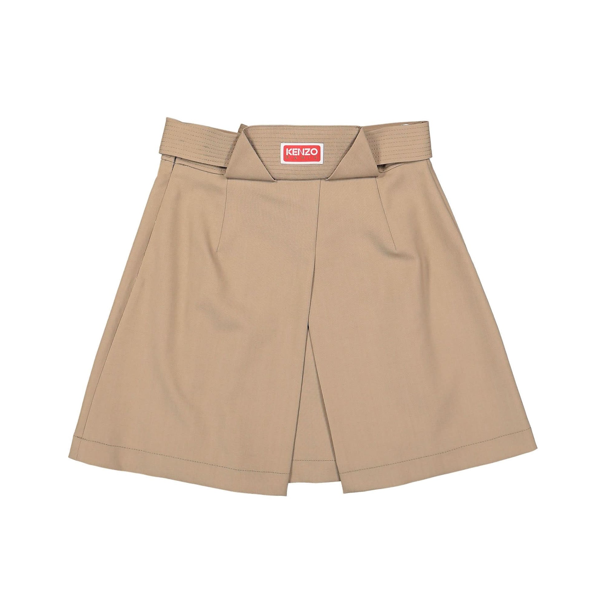 KENZO Pleated Wool Mini Skirt Beige Detail view 2 | Gate