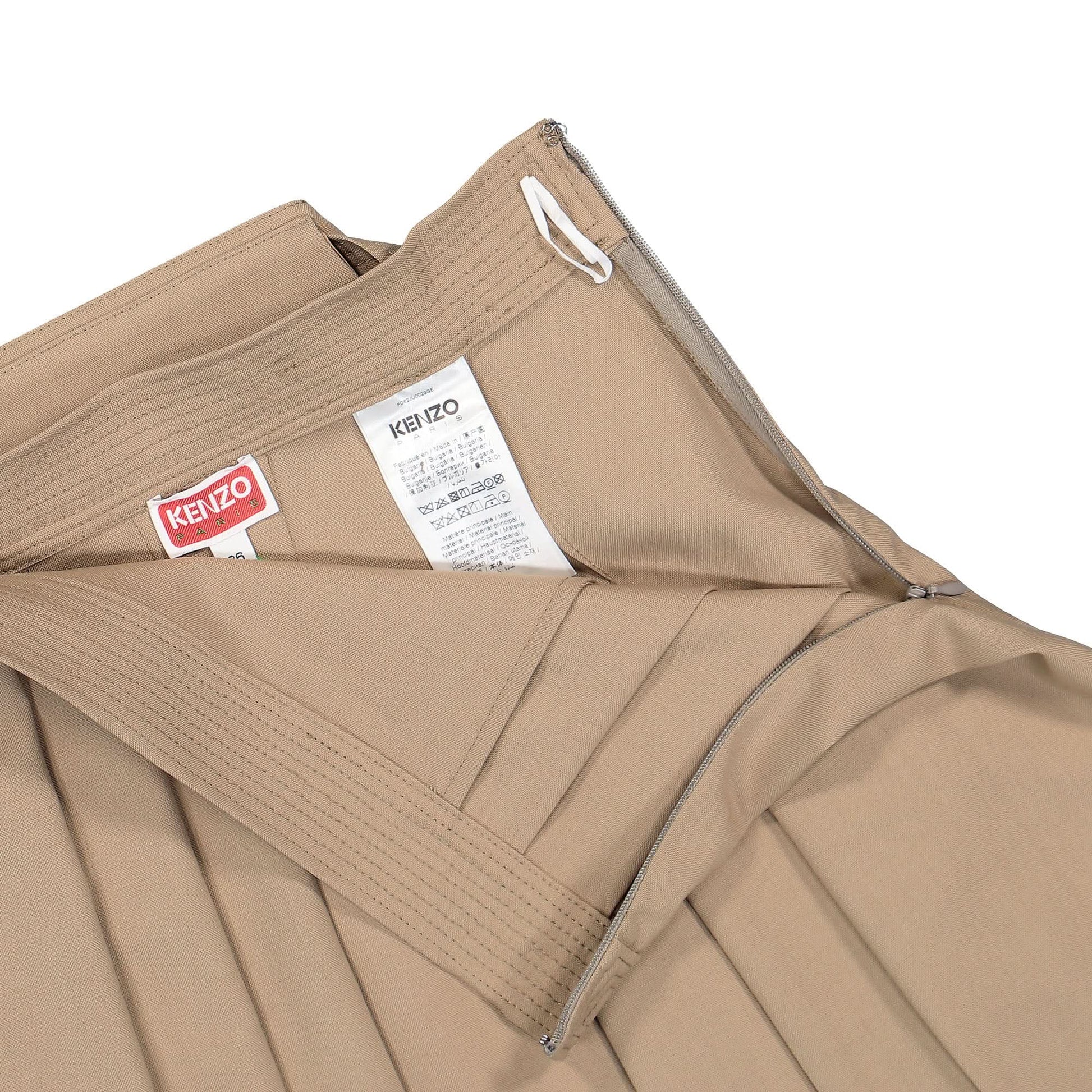 KENZO Pleated Wool Mini Skirt Beige Detail view 3 | Gate
