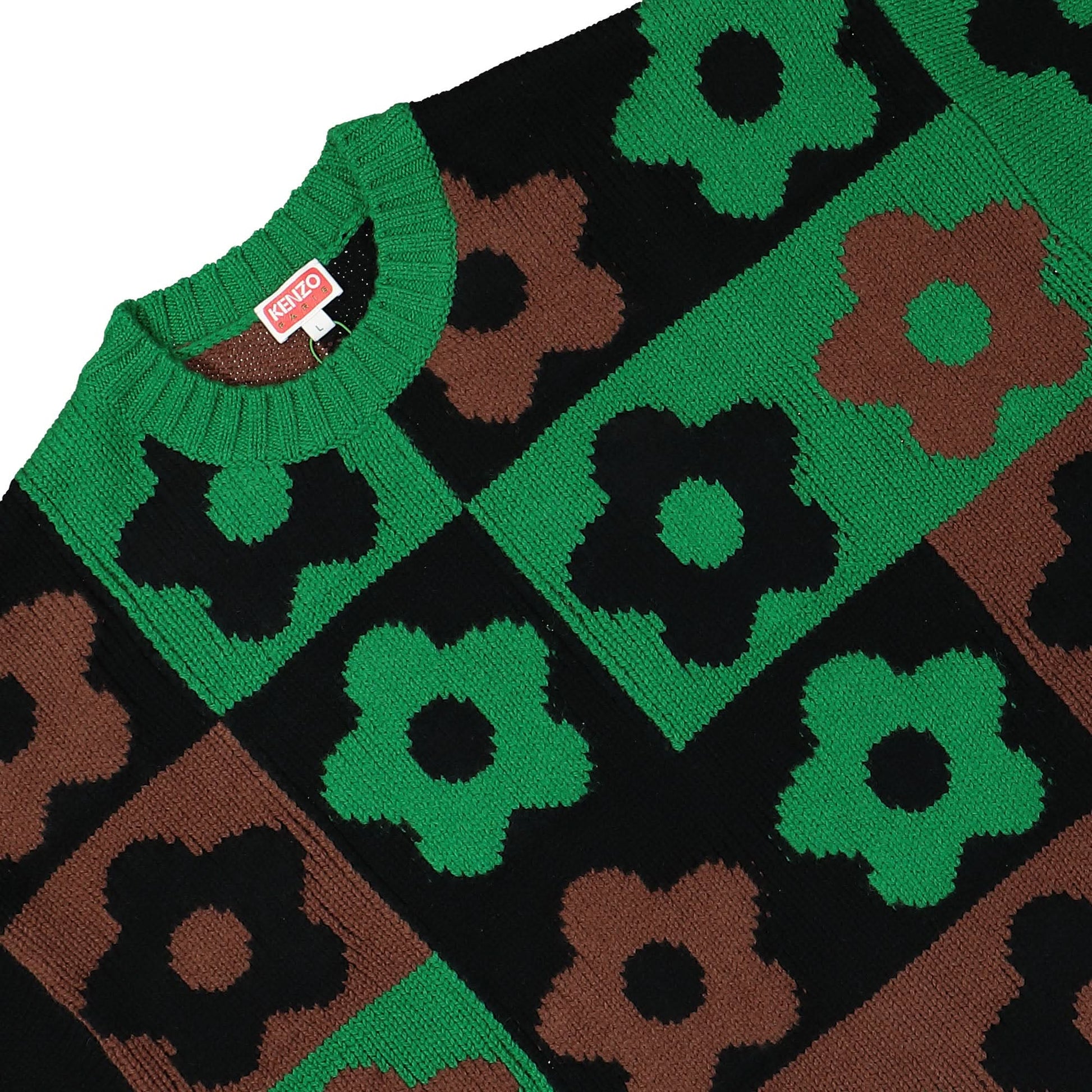 KENZO Boke Checkerboard Jumper Green Detail view 3 | Gate